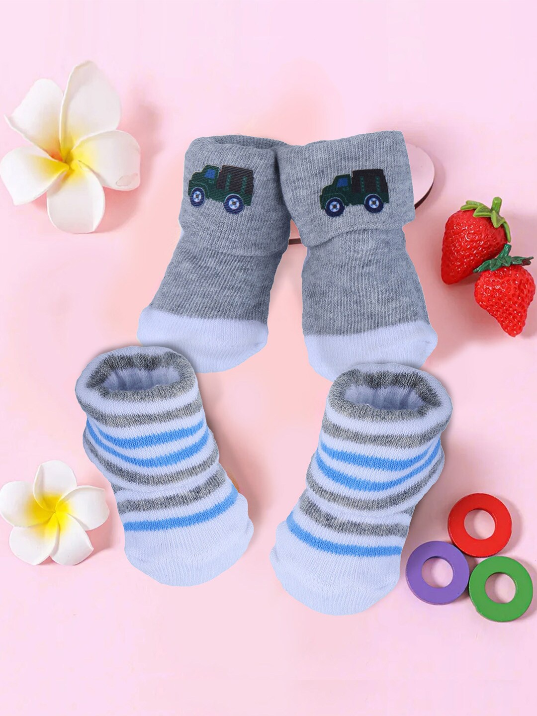 

Baby Moo Infants Pack Of 2 Patterned Cotton Ankle-Length Socks, Grey