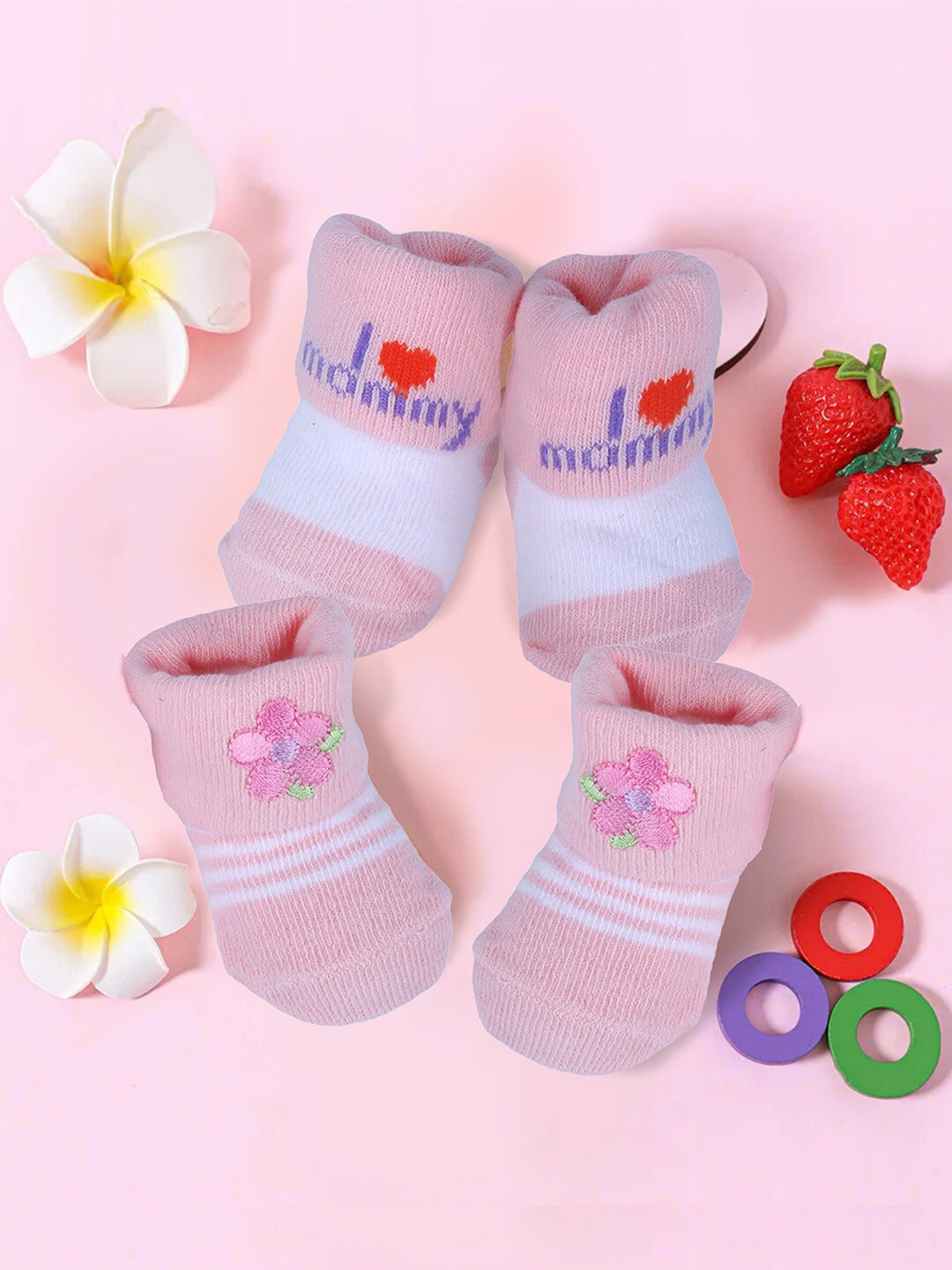 

Baby Moo Girls Pack Of 2 Floral Patterned Cotton Ankle Length Socks, Pink