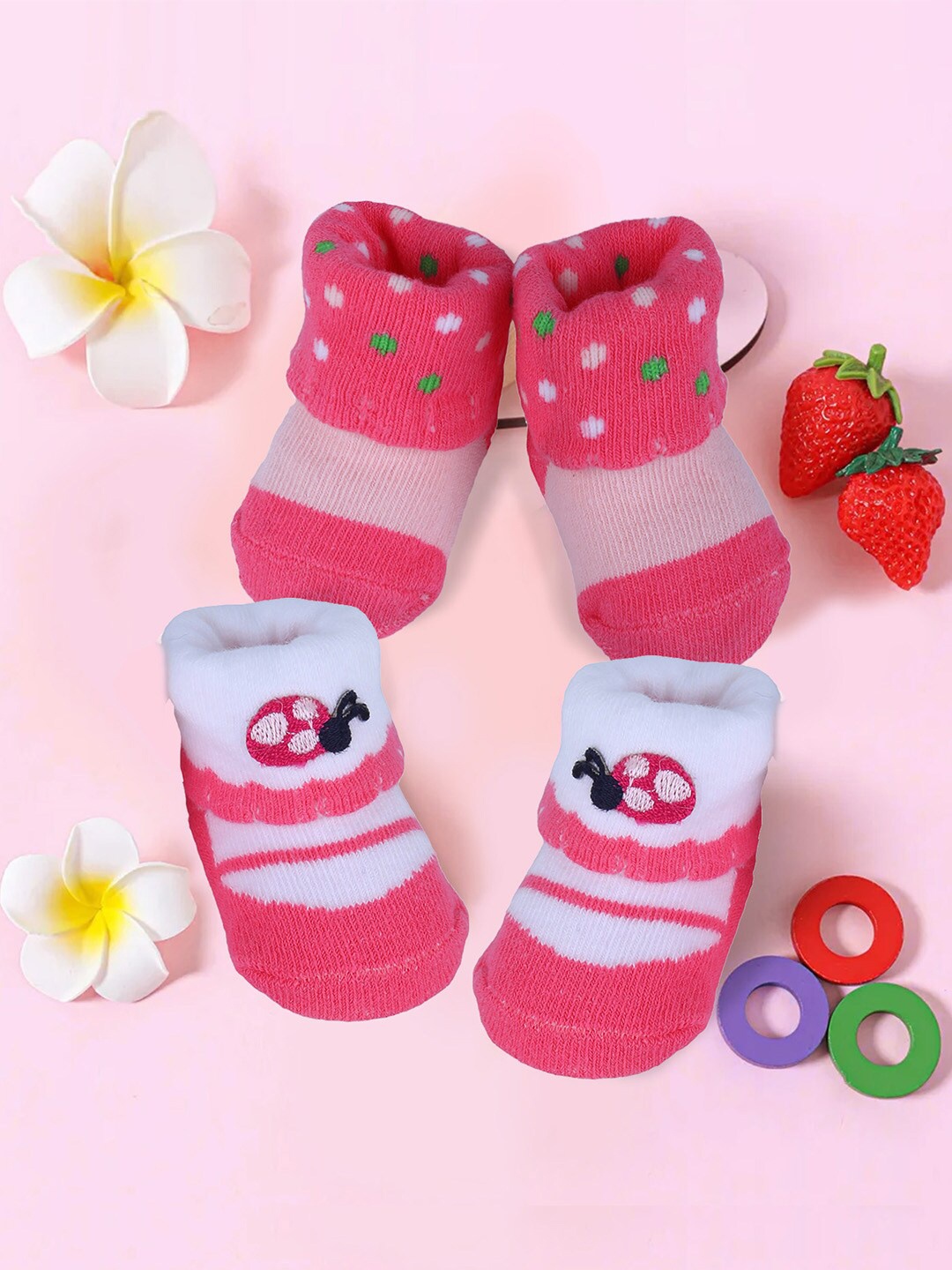 

Baby Moo Infant Girls Pack Of 2 Patterned Cotton Breathable Ankle-Length Socks, Pink