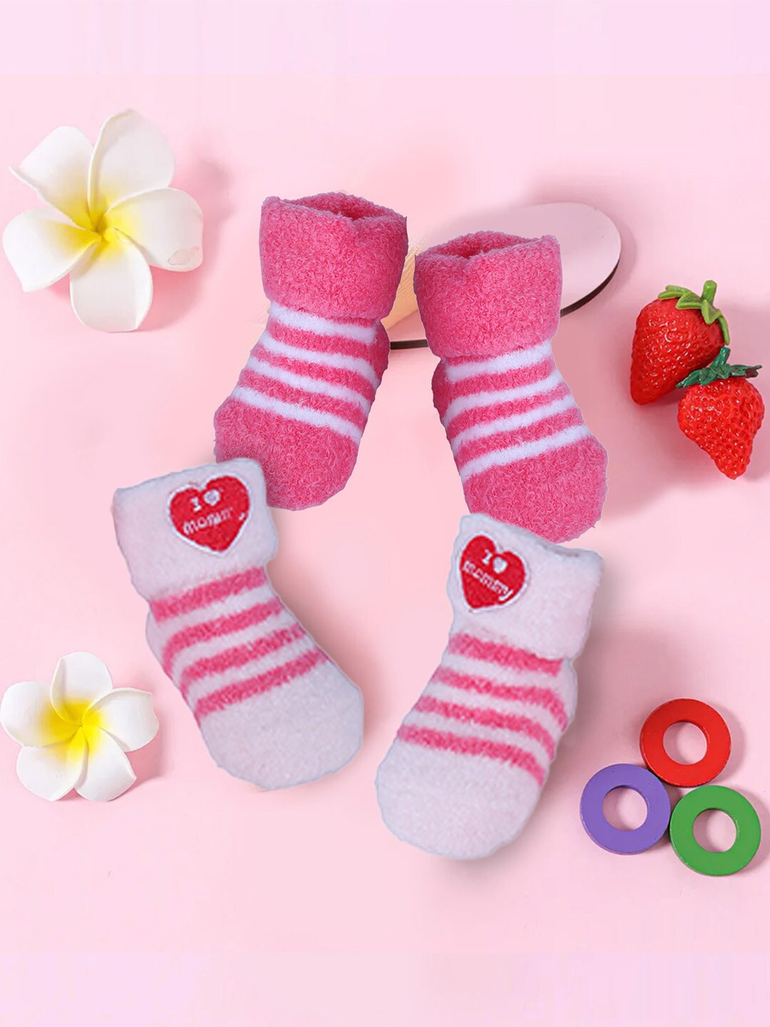 

Baby Moo Infant Girls Pack Of 2 Patterned Ankle Length Cotton Socks, Pink