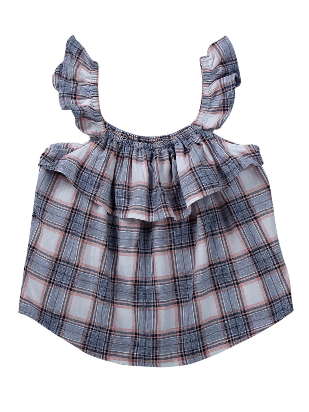 

Gini and Jony Girls Checked Ruffles Cotton Top, Grey