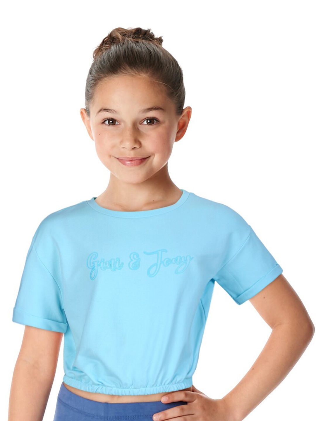 

Gini and Jony Girls Print Crop Cotton Top, Blue