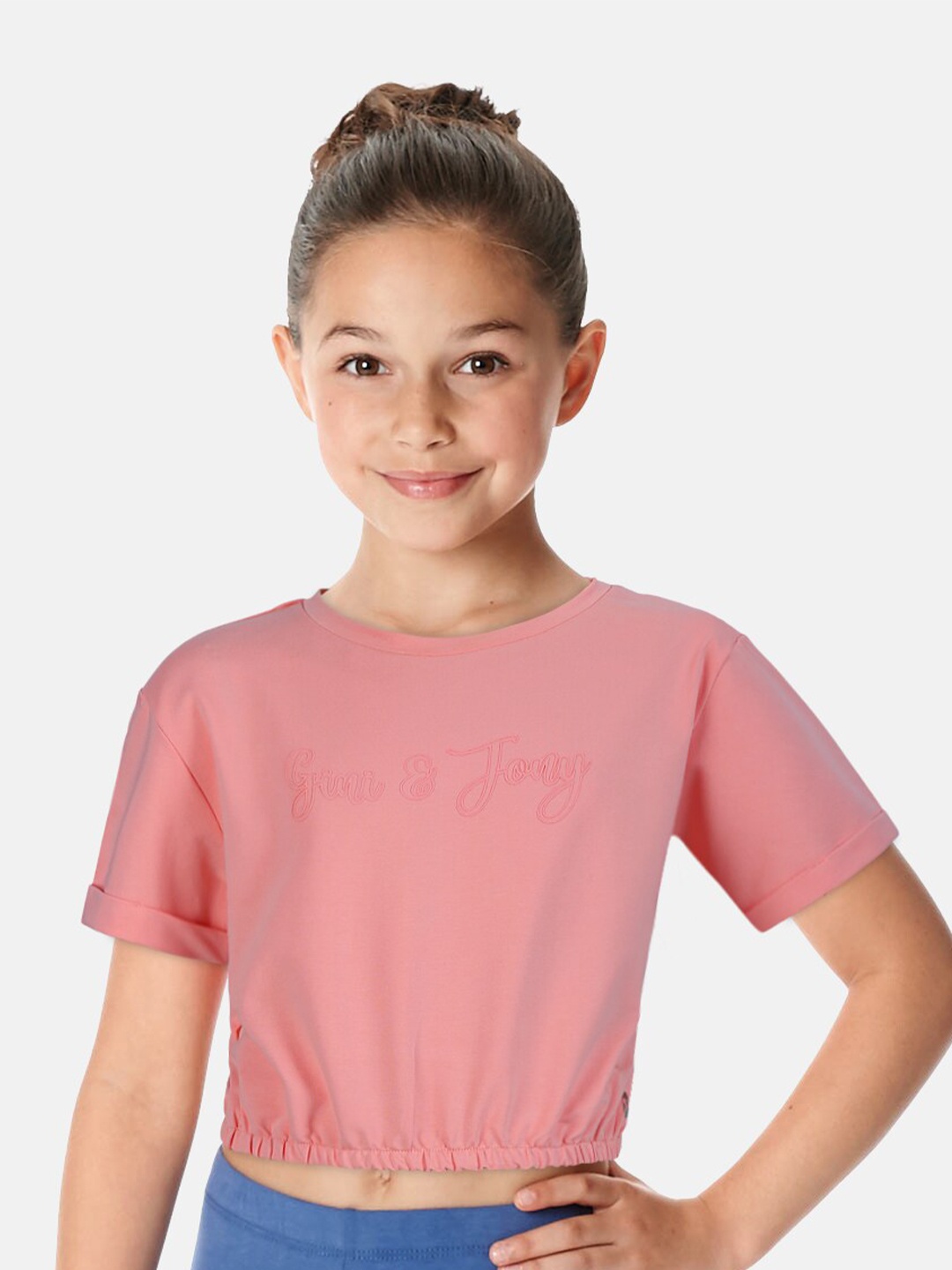 

Gini and Jony Girls Typography Print Cotton Crop Top, Pink