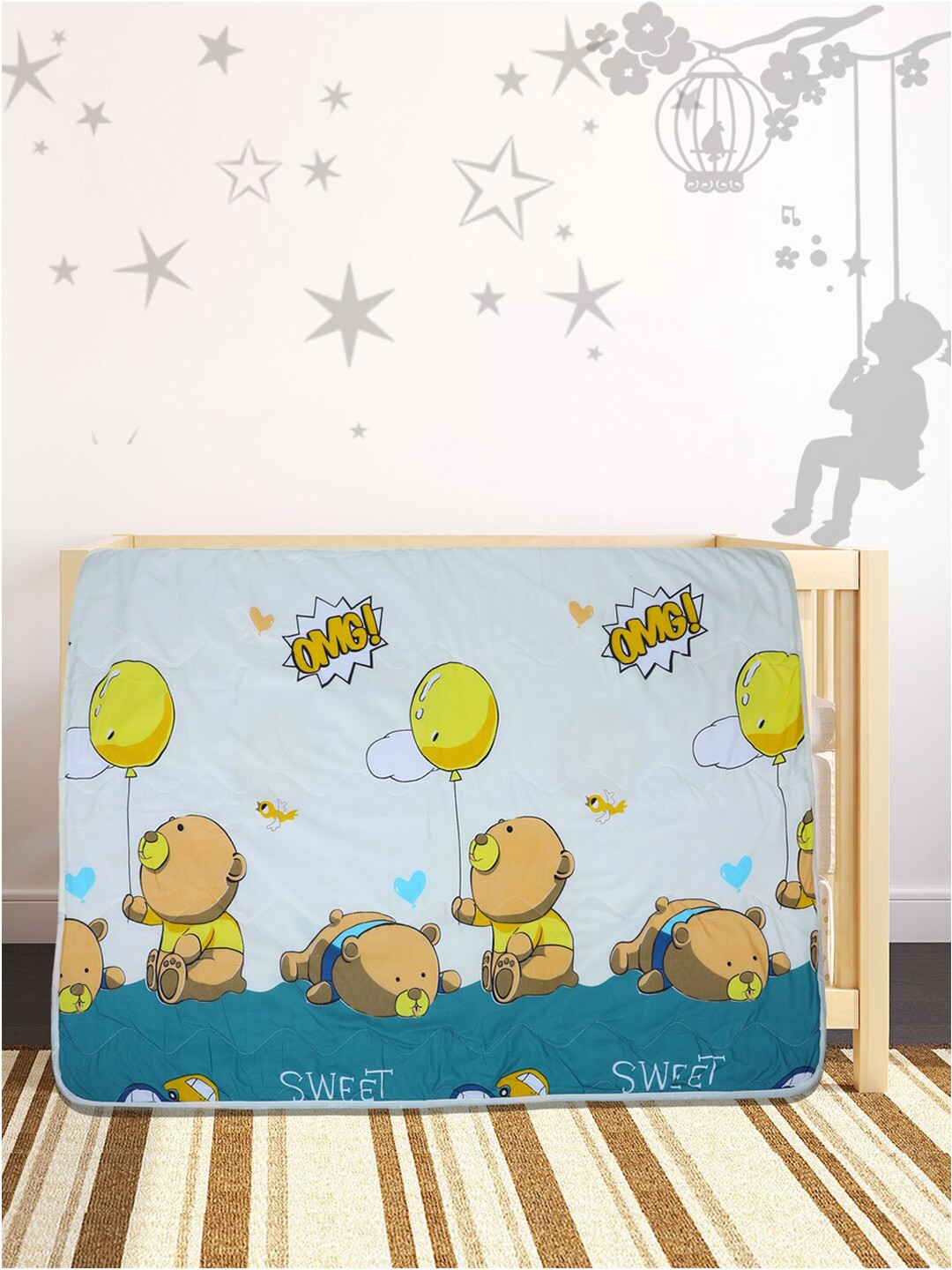 

Baby Moo White & Blue Cartoon Characters Heavy Winter 210 GSM Single Bed Blanket