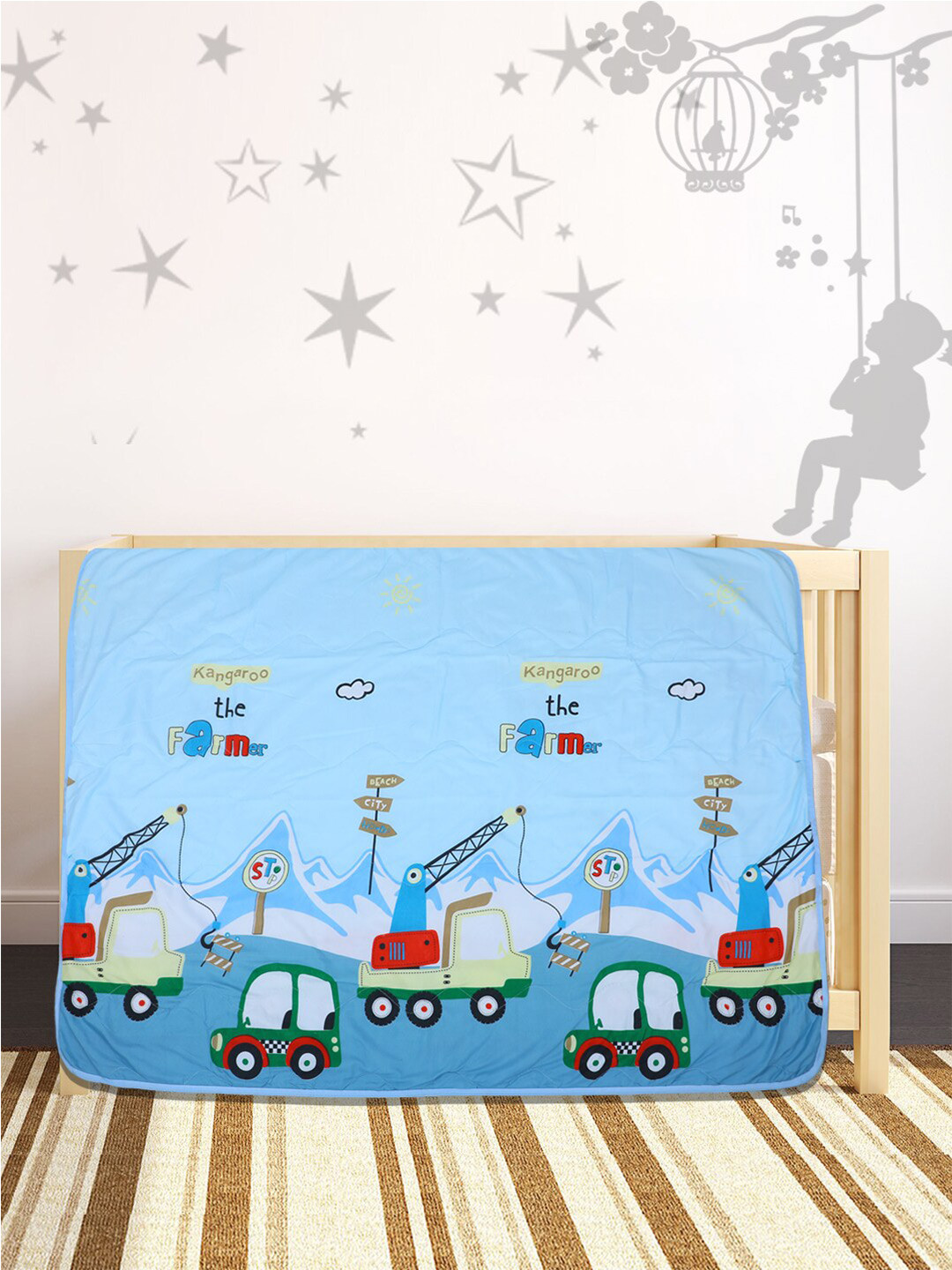 

Baby Moo Blue & Red Cartoon Characters Heavy Winter 210 GSM Single Bed Blanket