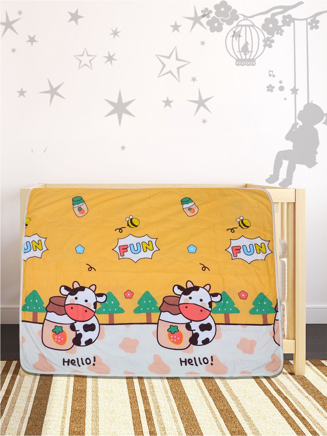 

Baby Moo Yellow & White Cartoon Characters Heavy Winter 210 GSM Single Bed Blanket