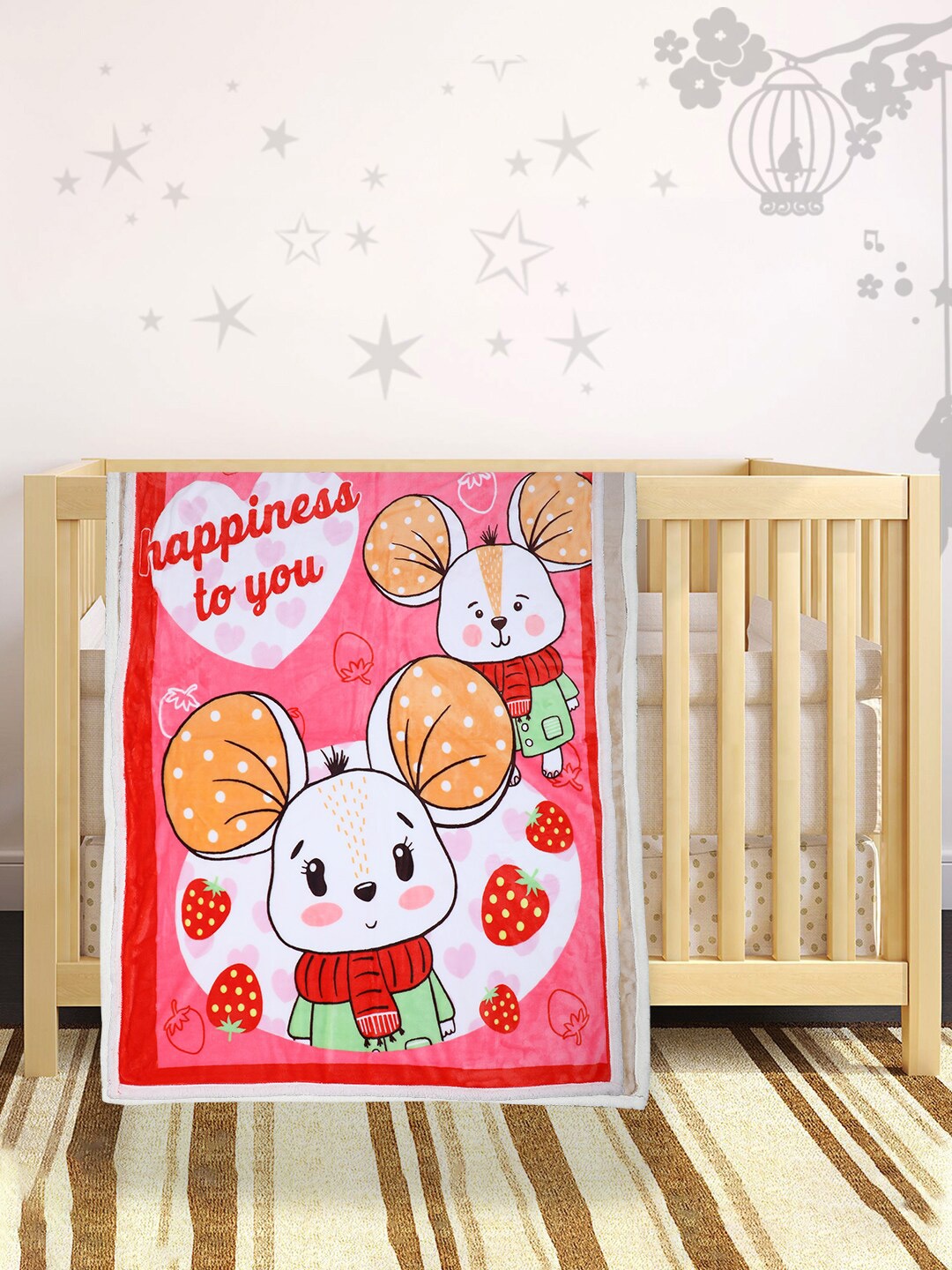 

Baby Moo Red Cartoon Characters Heavy Winter 210 GSM Single Bed Blanket