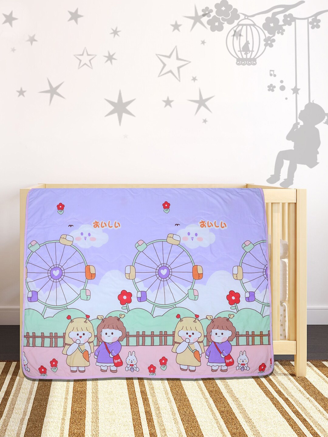 

Baby Moo Purple & Green Cartoon Characters Heavy Winter 210 GSM Single Bed Blanket