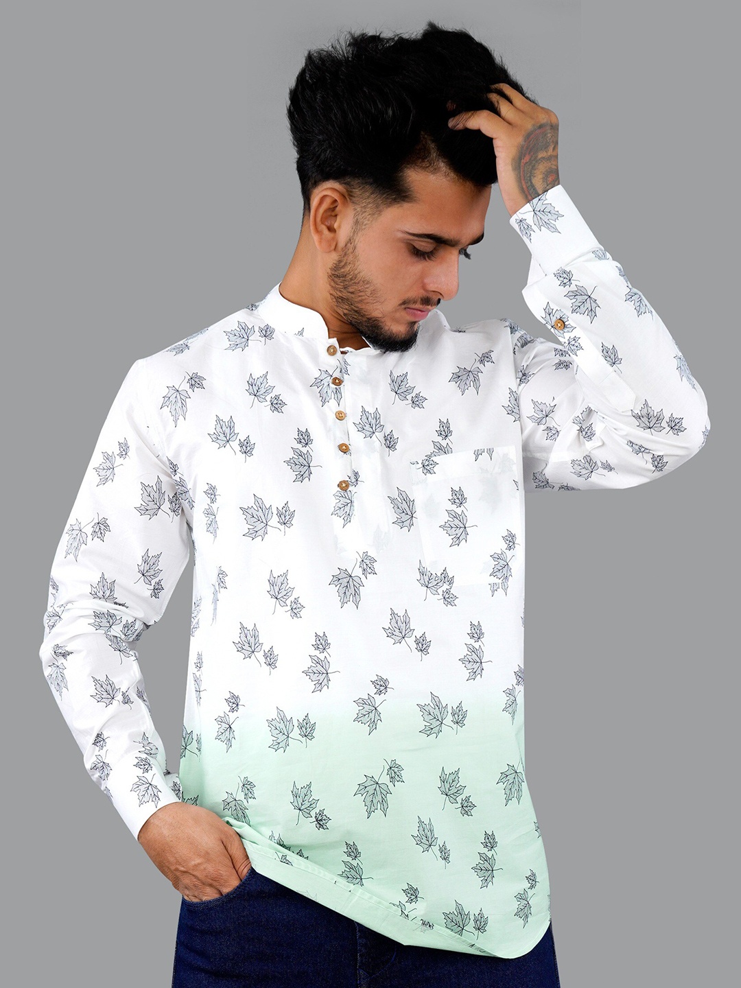 

FRENCH CROWN Men Standard Floral Printed Casual Cotton Shirt, White