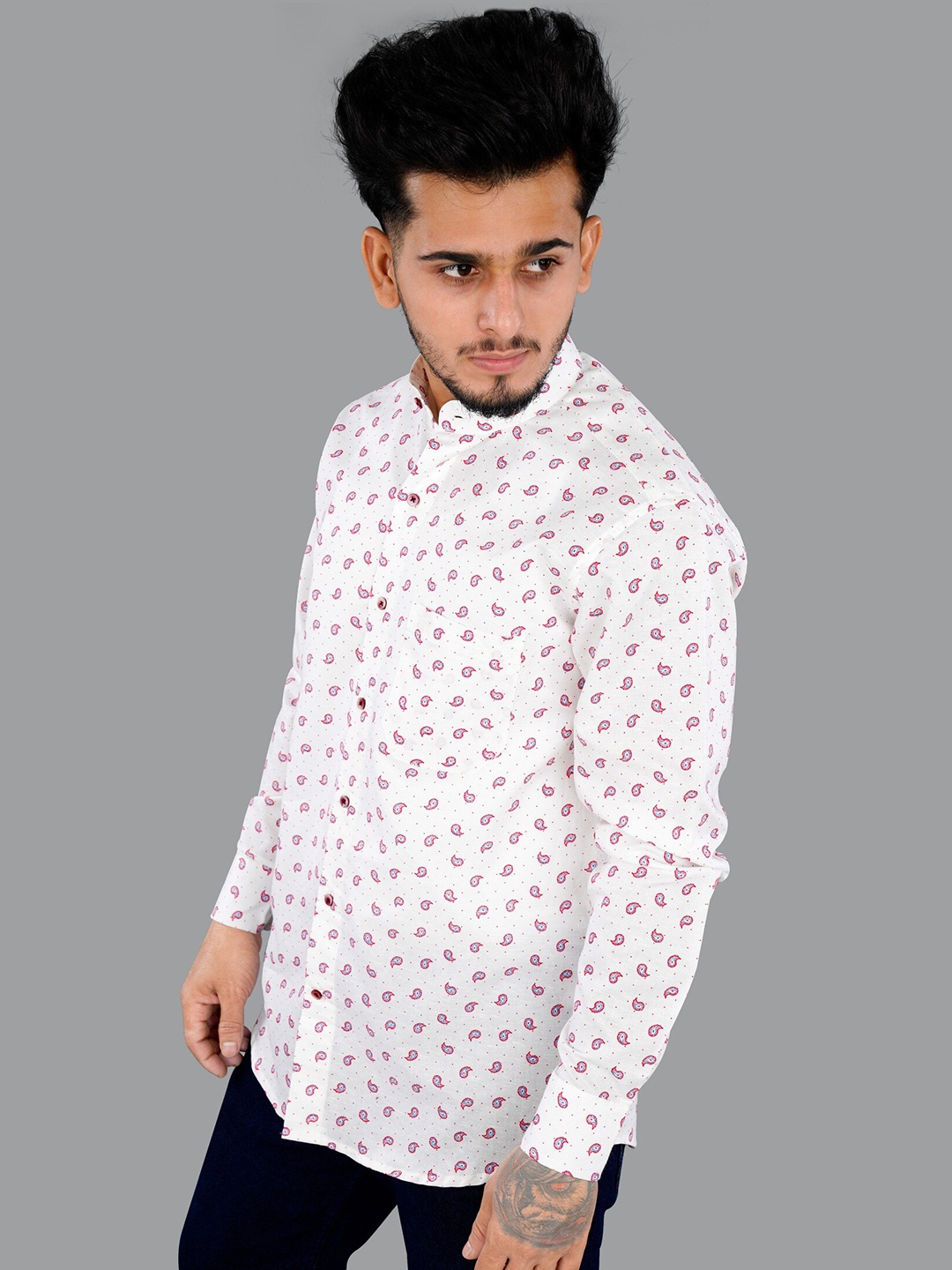 

FRENCH CROWN Men Standard Printed Casual Shirt, White