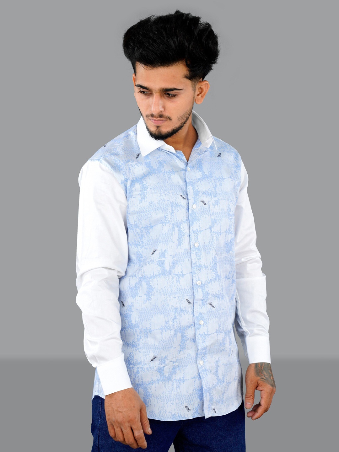 

FRENCH CROWN Men Standard Printed Casual Shirt, White