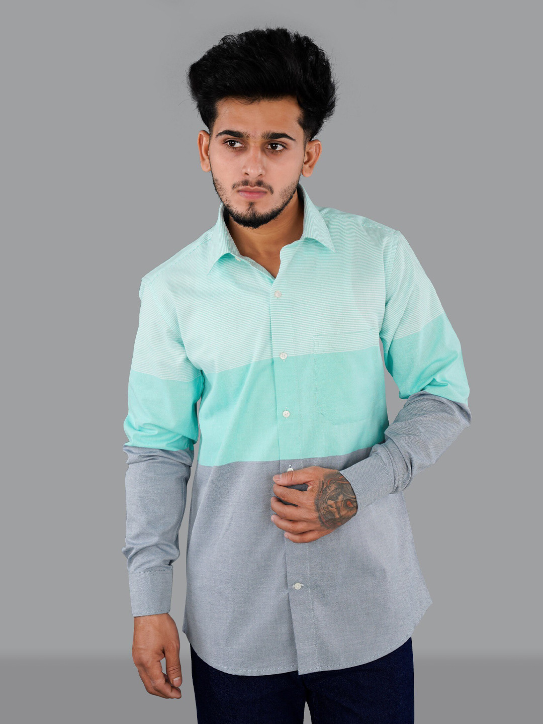 

FRENCH CROWN Men Standard Colourblocked Casual Shirt, Grey
