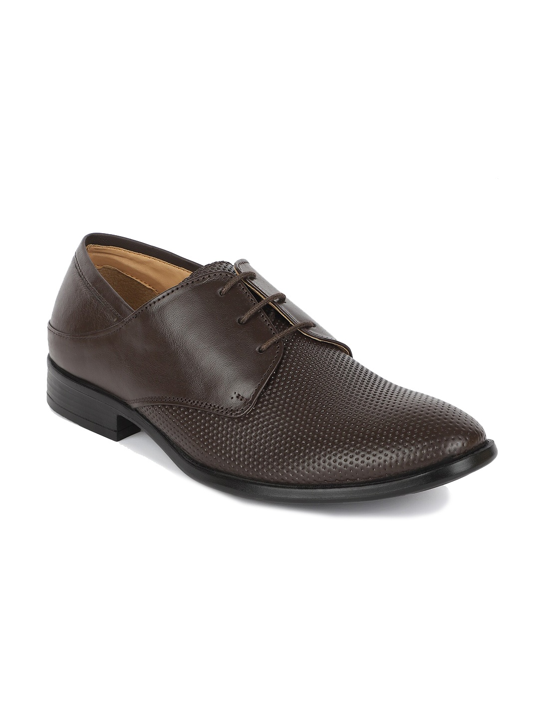

Carlton London Men Textured Leather Formal Derbys, Brown