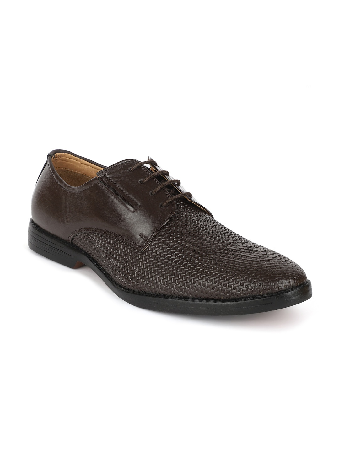 

Carlton London Men Textured Leather Formal Derbys, Brown