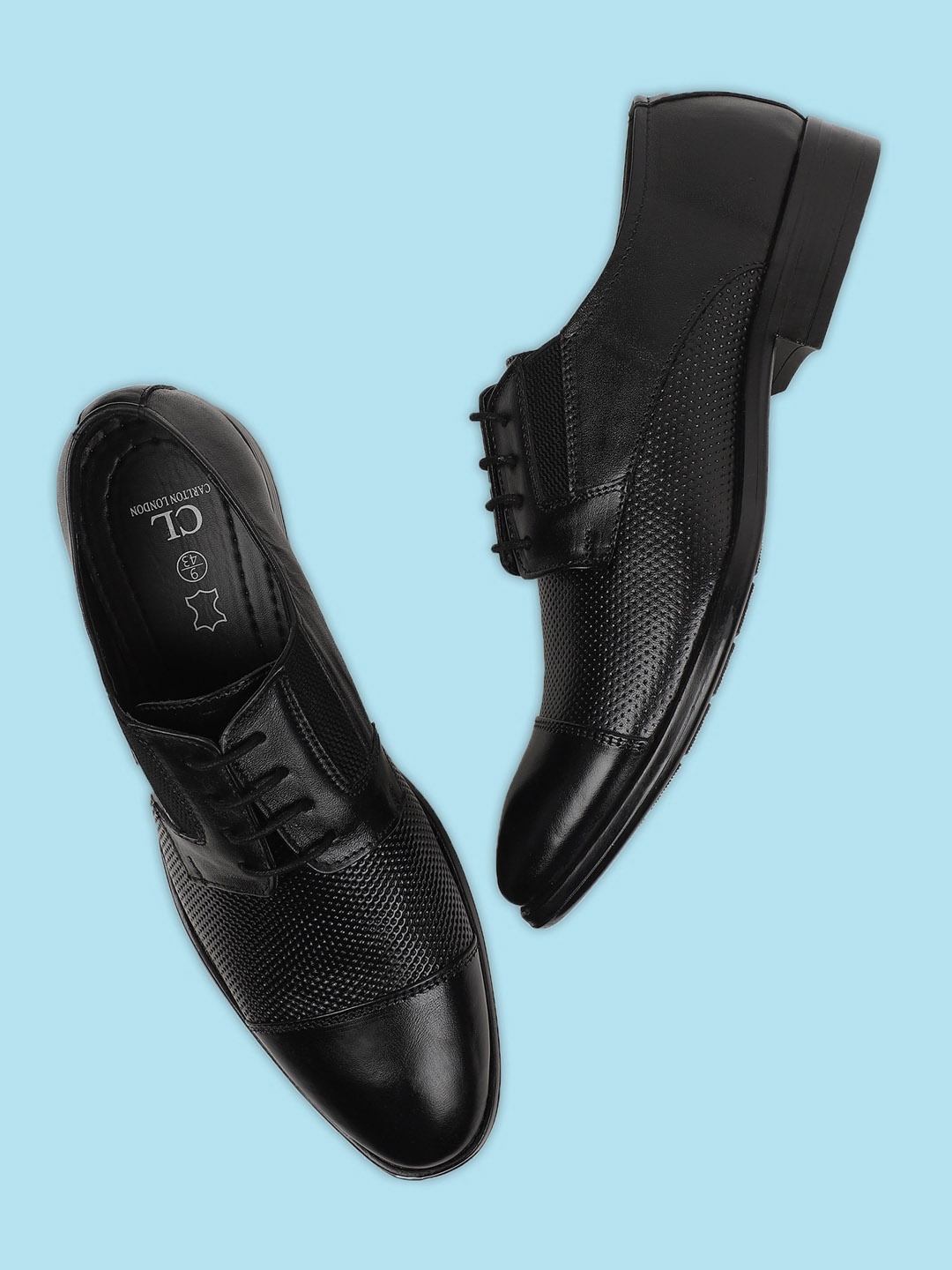

Carlton London Men Textured Leather Formal Derbys, Black