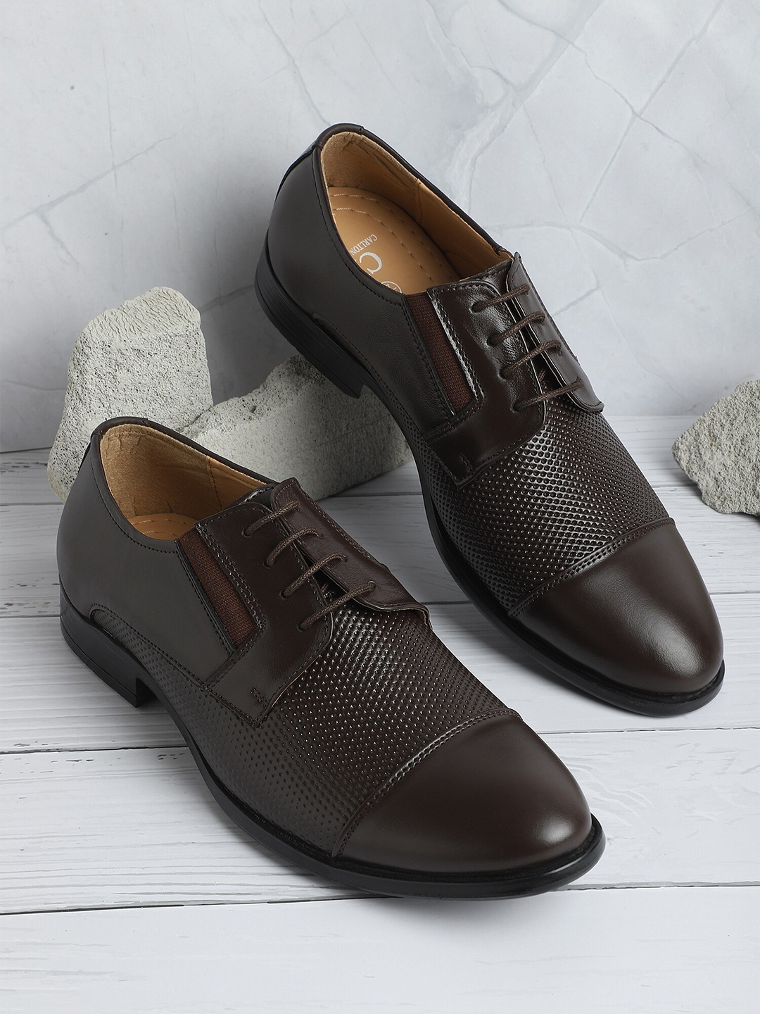 

Carlton London Men Textured Detailed Leather Formal Derbys, Brown