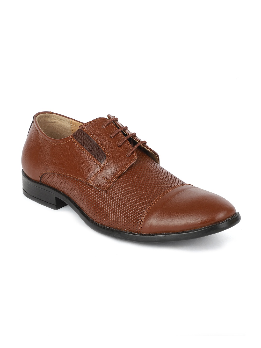 

Carlton London Men Textured Leather Formal Derby's, Tan