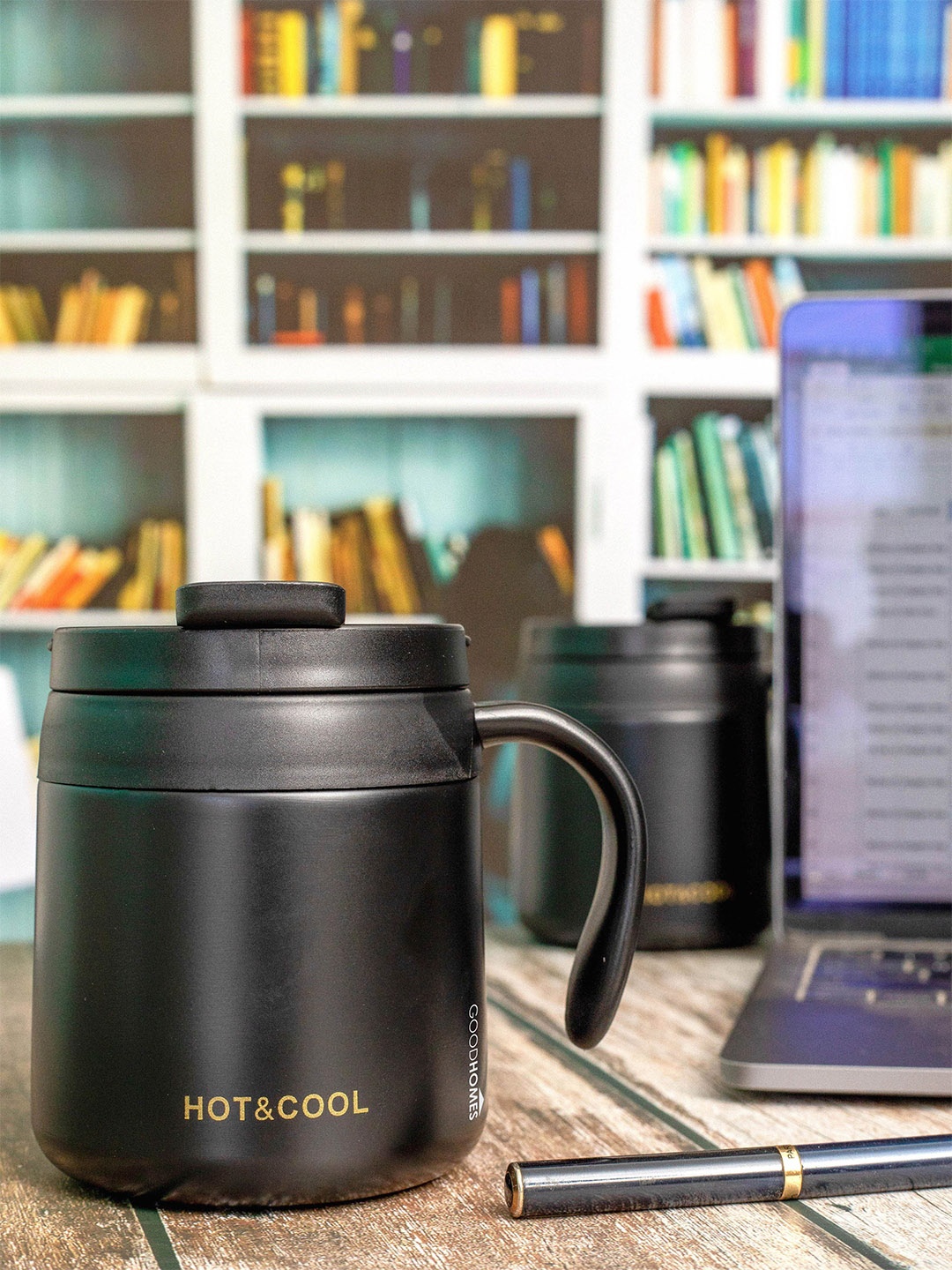 

GOODHOMES Black Set of 2 Hot & Cold Vacuum Stainless Steel Glossy Mug 350 ml Each