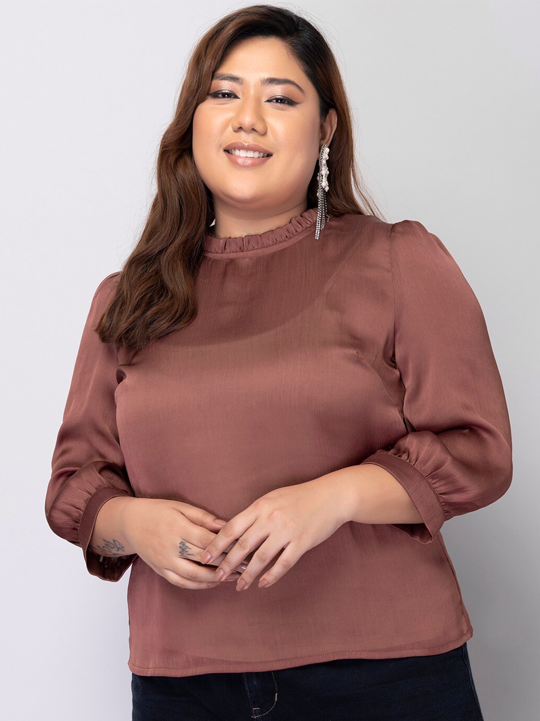 

FabAlley Curve Plus Size Georgette Top, Brown