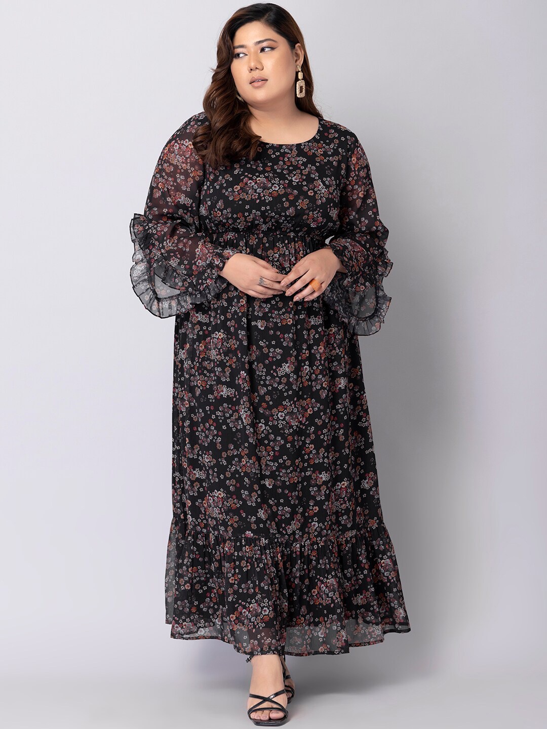 

FabAlley Curve Plus Size Floral Georgette Maxi Dress, Black