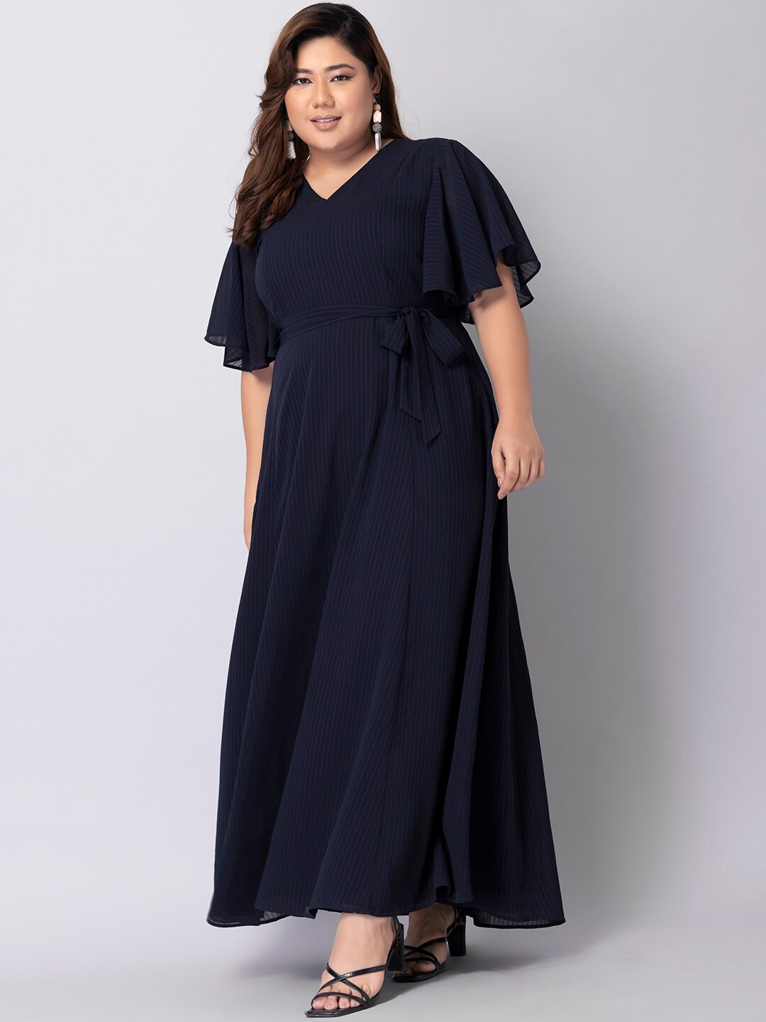 

FabAlley Curve Plus Size Striped Maxi Dress, Navy blue