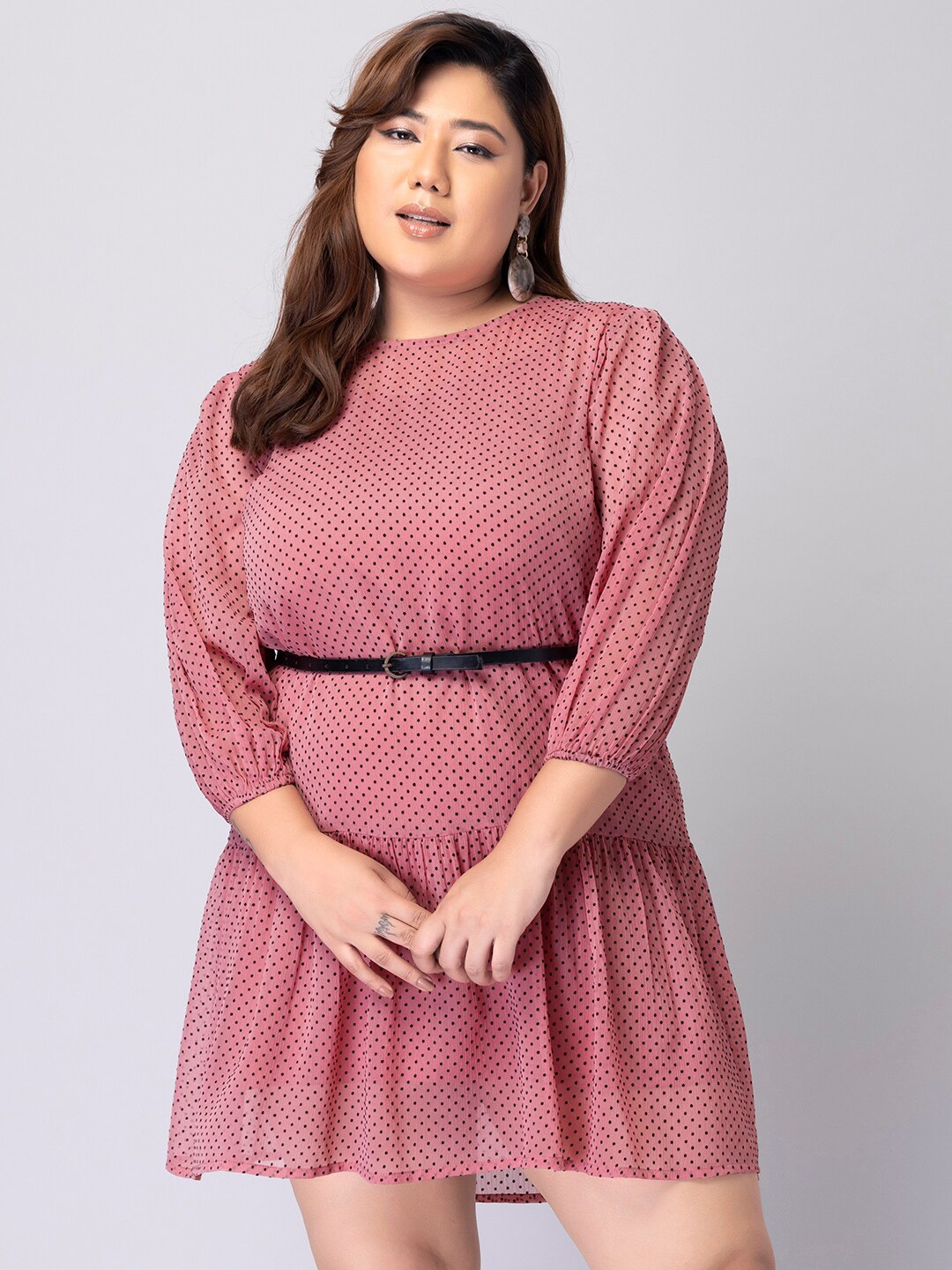 

FabAlley Curve Plus Size Georgette Dress, Pink