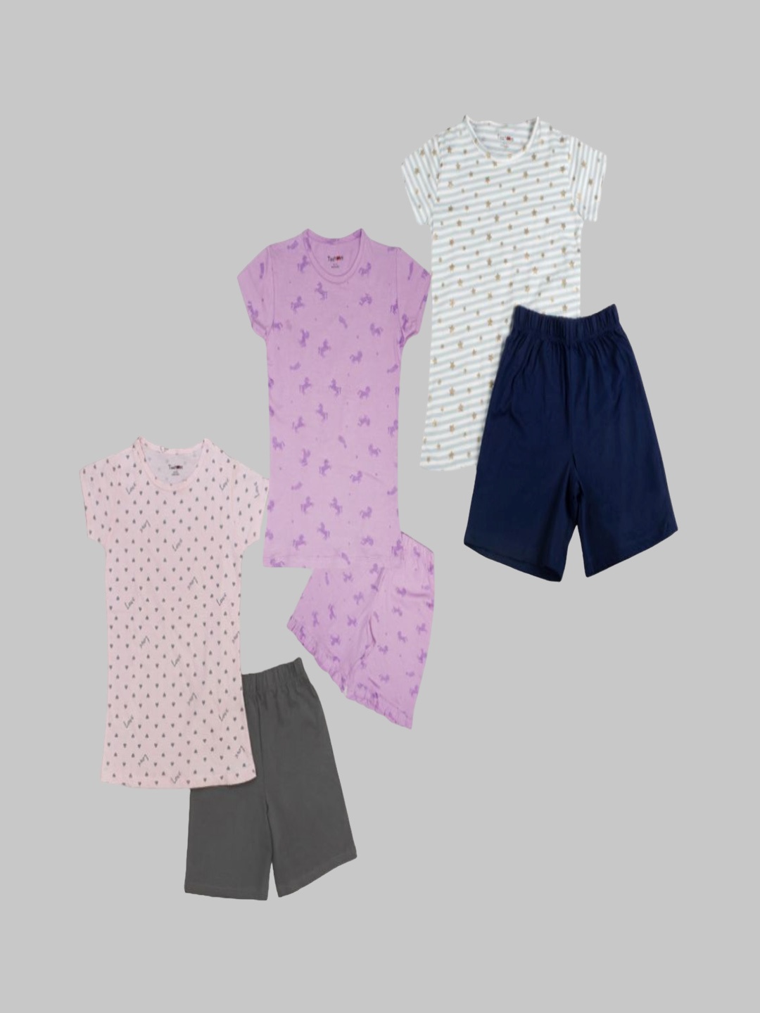 

Taatoom Girls Pack of 3 Printed Round Neck Night suit, White