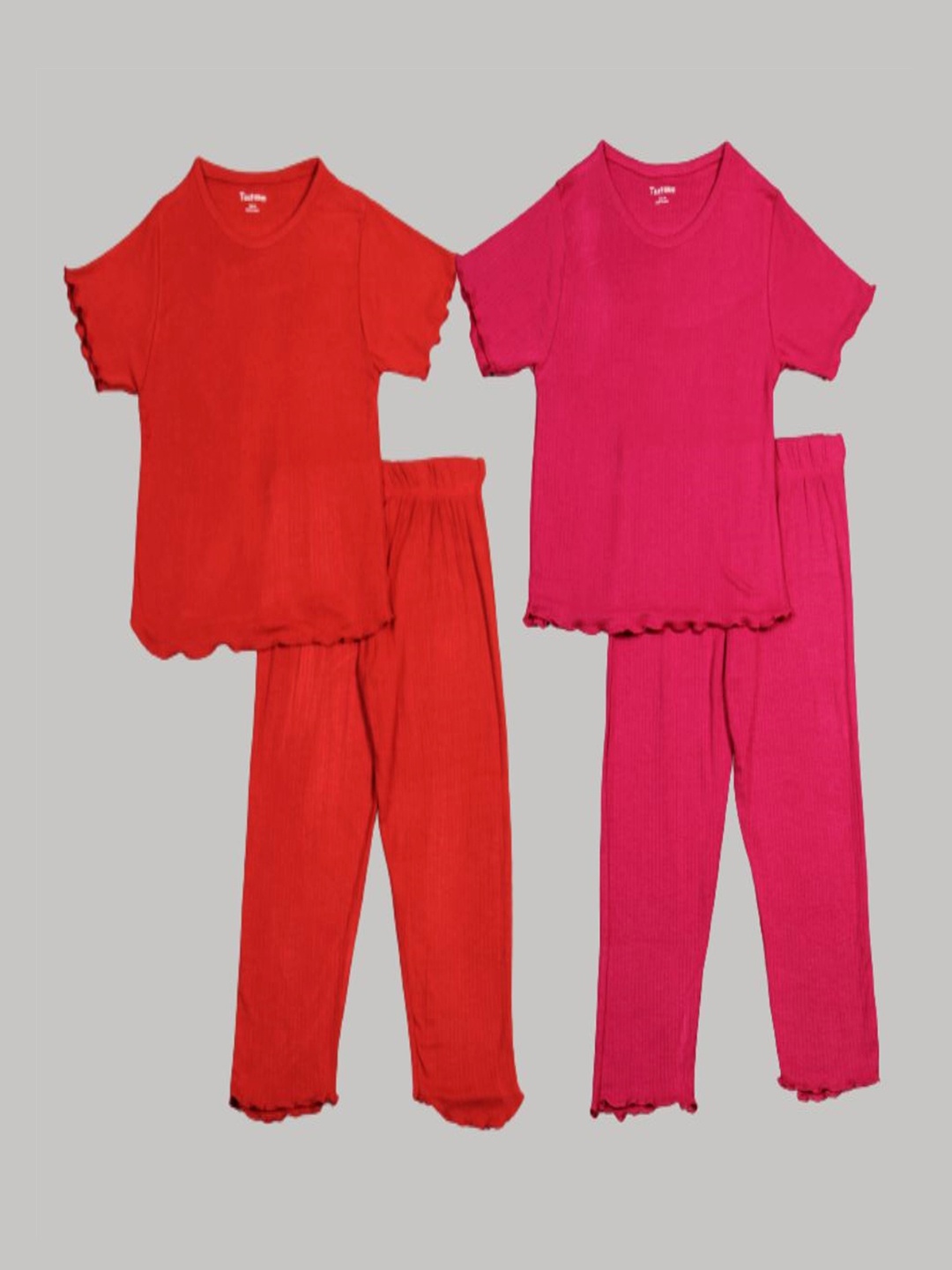 

Taatoom Girls Pack Of 2 Round Neck Night suit, Pink