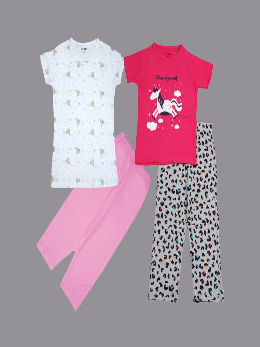 

Taatoom Girls Pack Of 2 Printed Night suit, Pink
