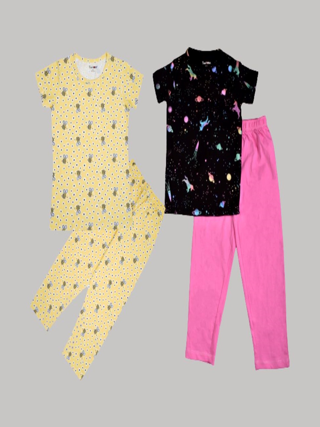 

Taatoom Girls Pack Of 2 Printed Pure Cotton Night suit, Pink