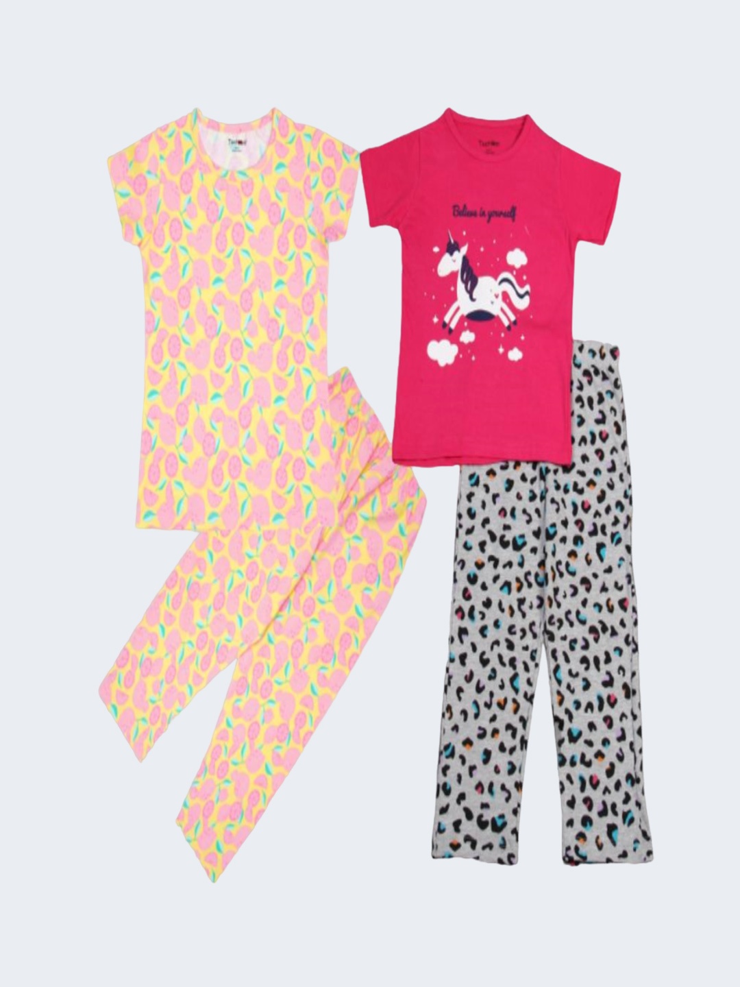 

Taatoom Girls Pack Of 2 Printed Pure Cotton Night suit, Pink