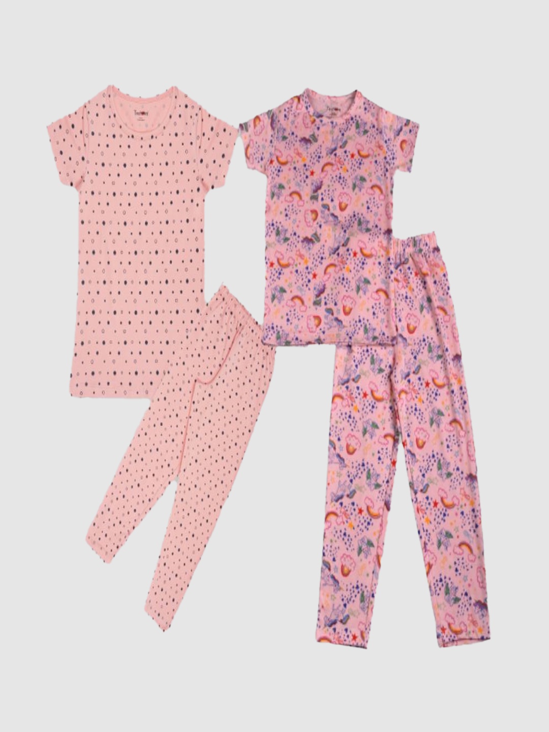 

Taatoom Girls Pack Of 2 Printed Pure Cotton Night suit, Peach