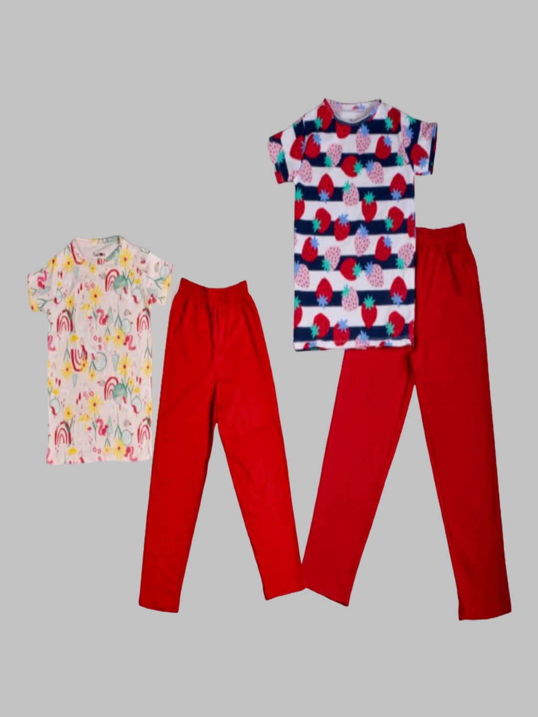 

Taatoom Girls Pack Of 2 Printed Pure Cotton Night suit, Red