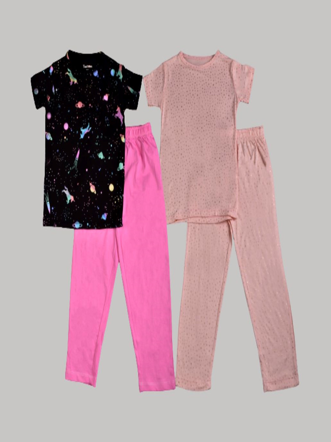 

Taatoom Girls Pack Of 2 Printed Pure Cotton Night suit, Black