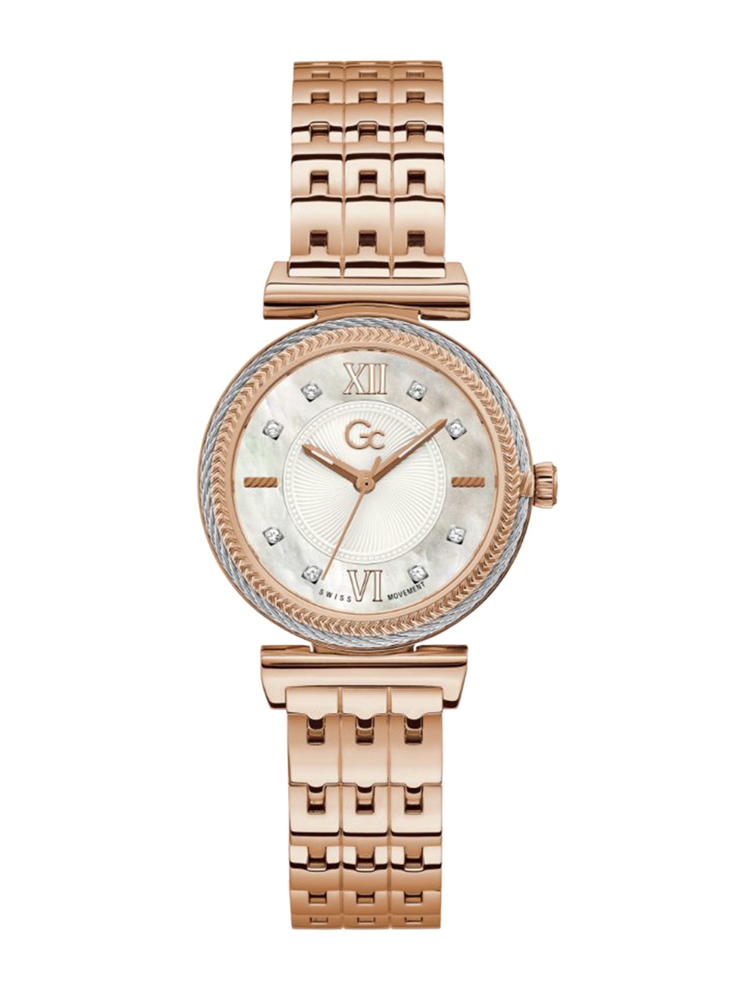 

GC Women Beige Embellished Dial & Gold Toned Stainless Steel Bracelet Style Straps Analogue Watch, White