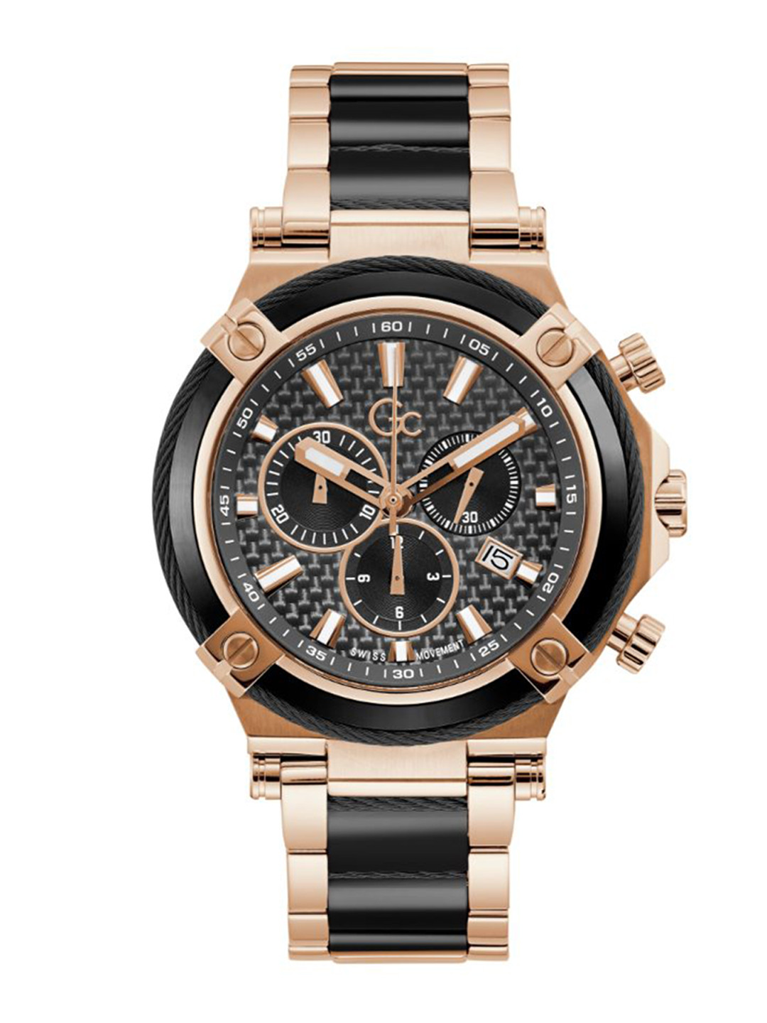 

GC Men Dial & Ceramic Bracelet Style Strap Analogue Watch Y89002G2MF, Black