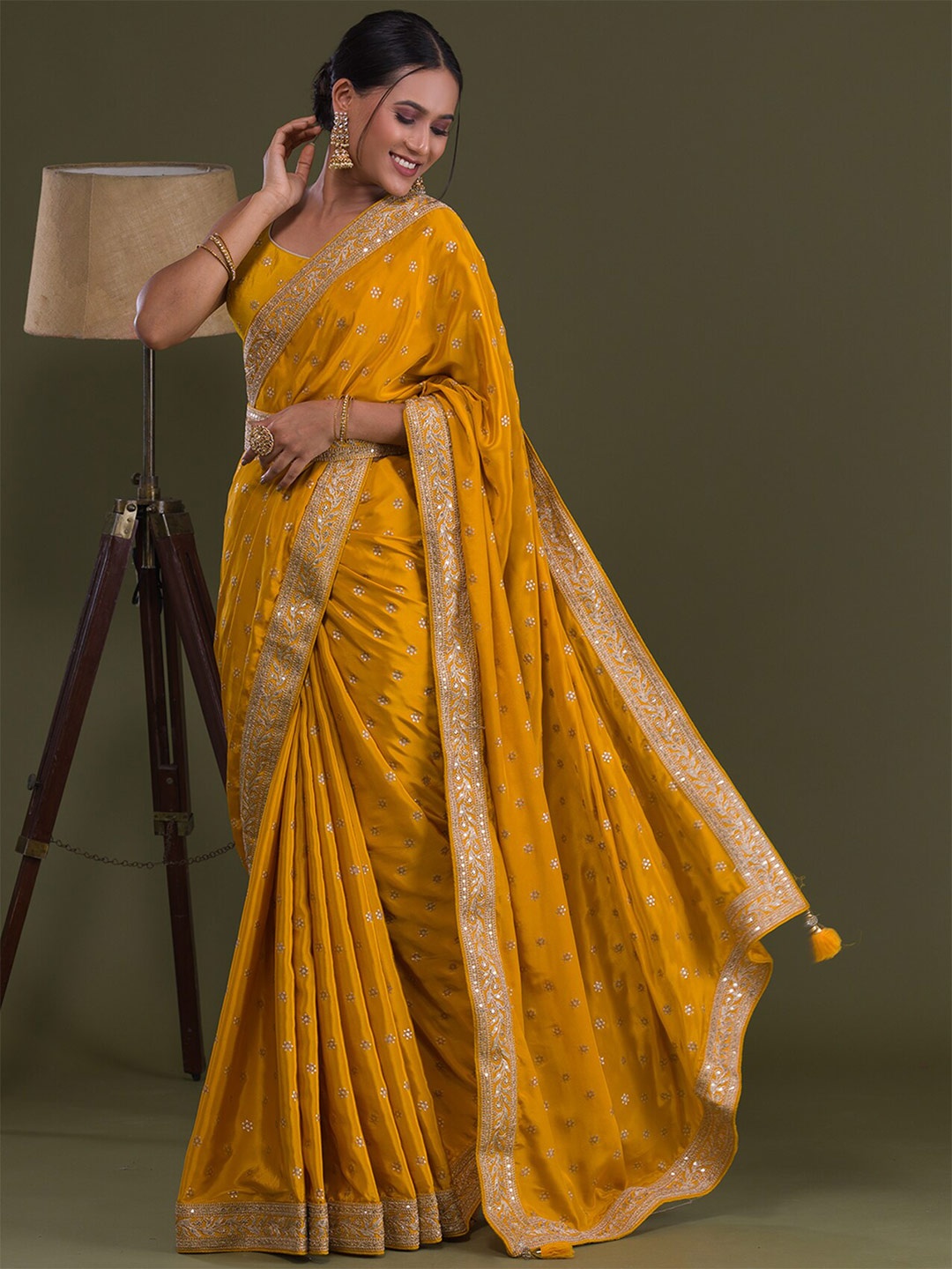 

Koskii Floral Saree, Mustard