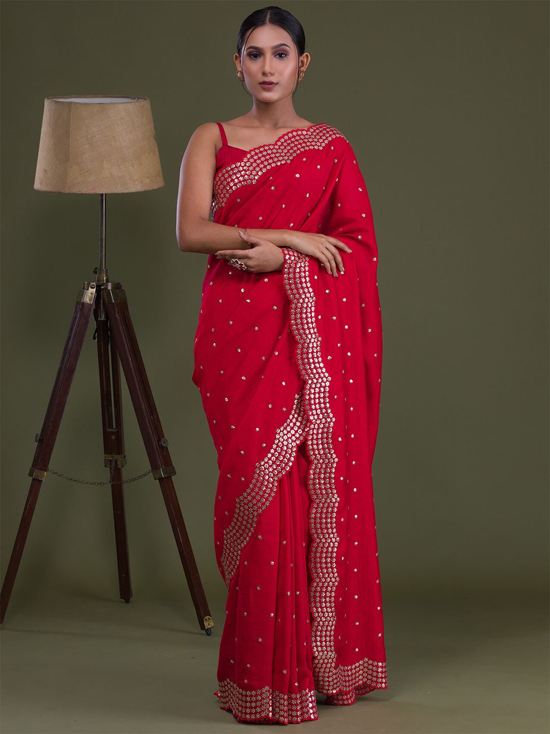 

Koskii Embellished Sequinned Art Silk Saree, Red