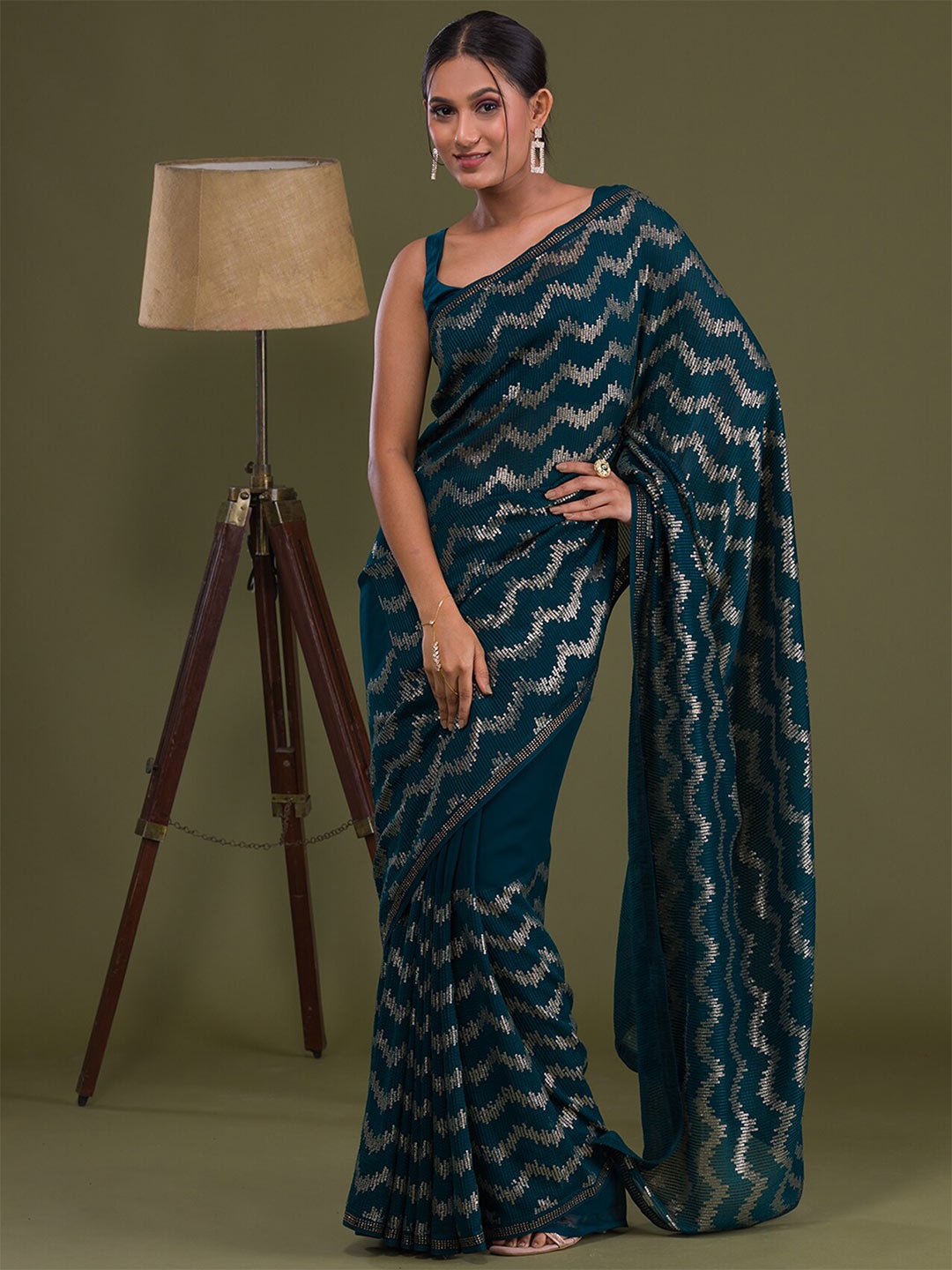 

Koskii Embellished Sequinned Saree, Blue