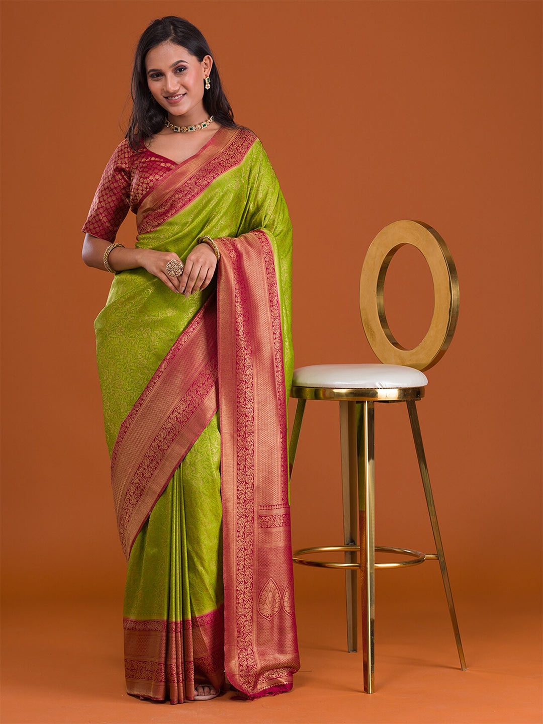 

Koskii Woven Design Zari Brocade Banarasi Saree, Green