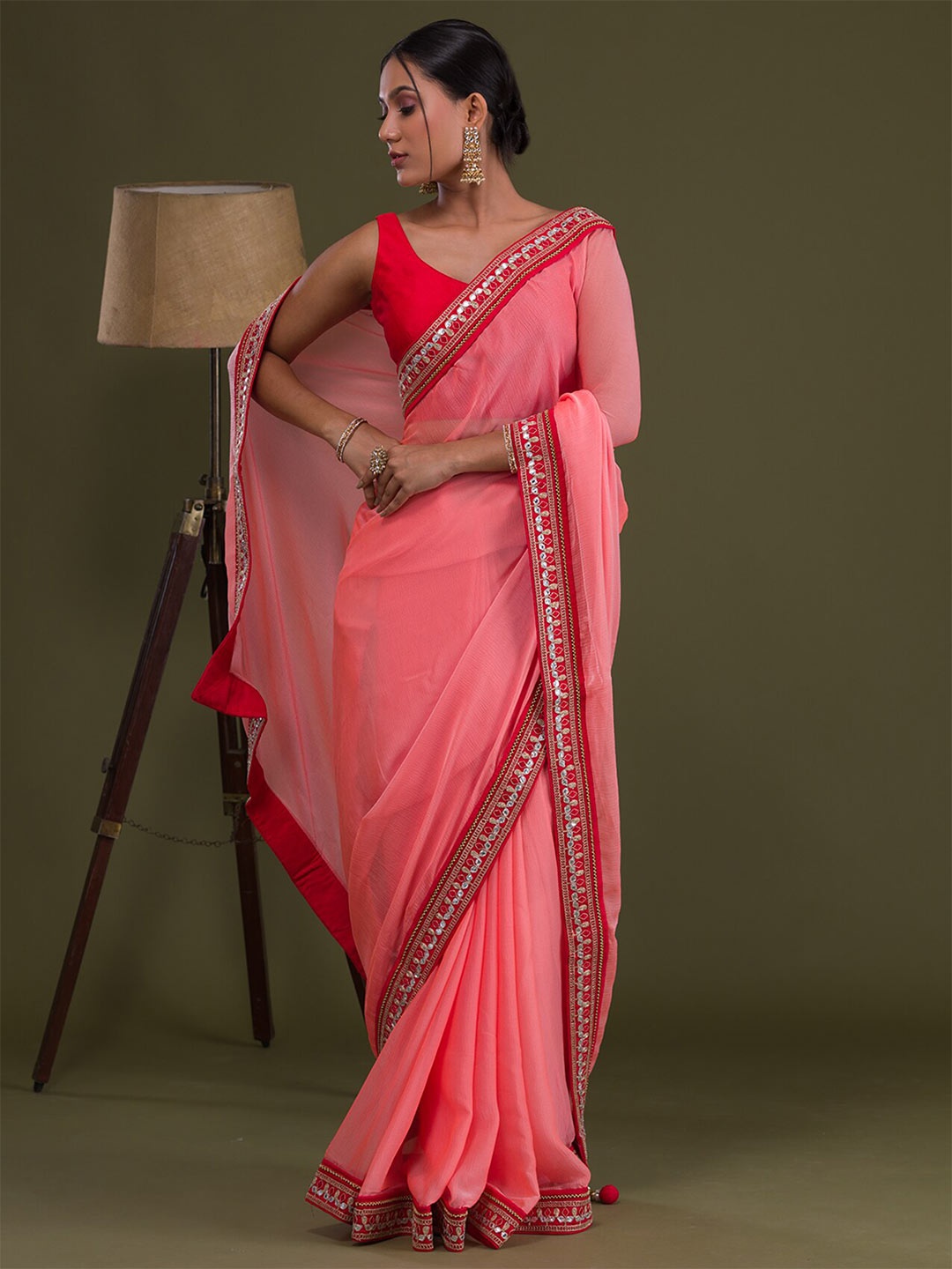 

Koskii Gotta Patti Poly Georgette Saree, Peach