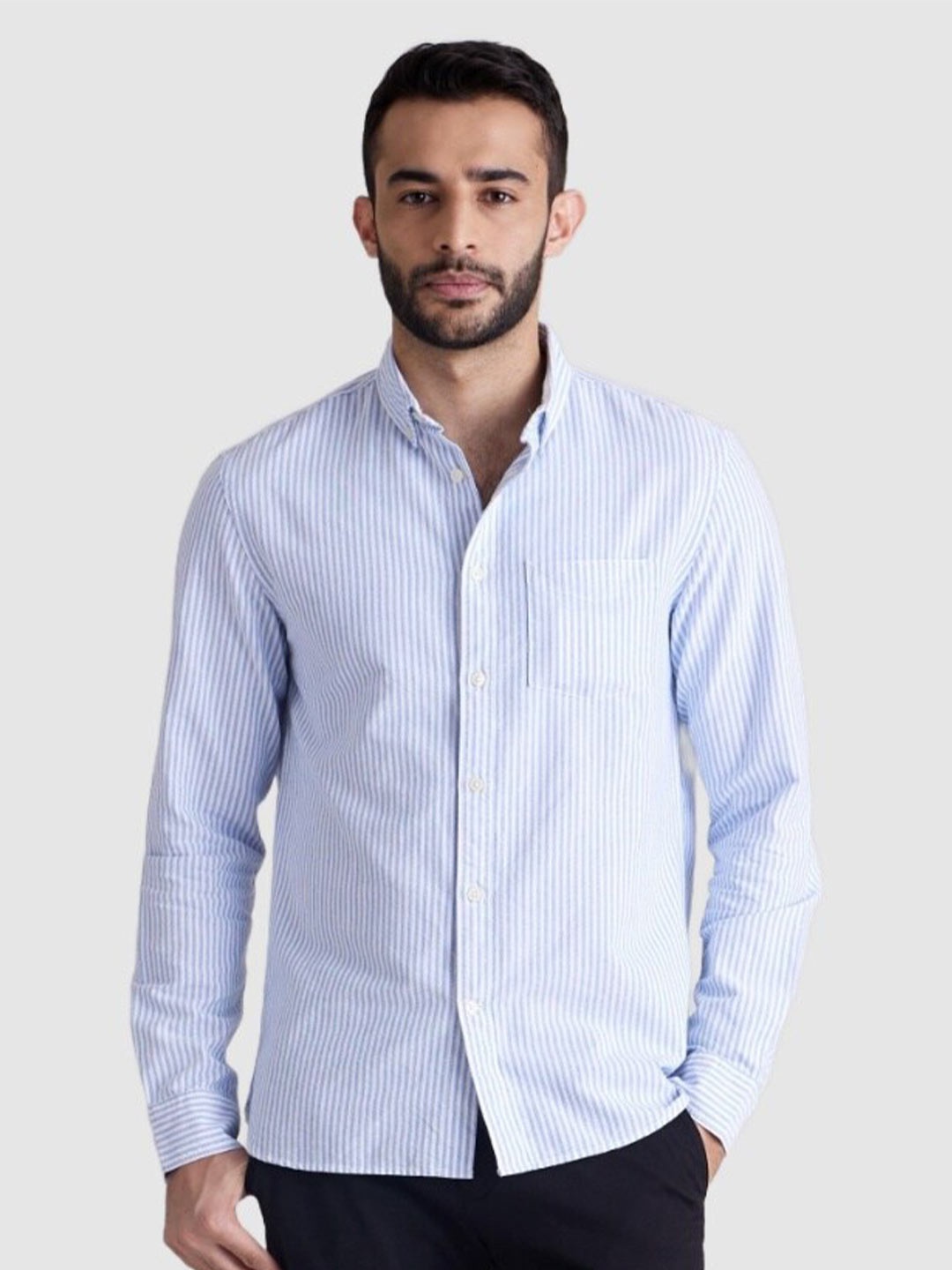 

Celio Men Classic Striped Casual Cotton Shirt, Blue