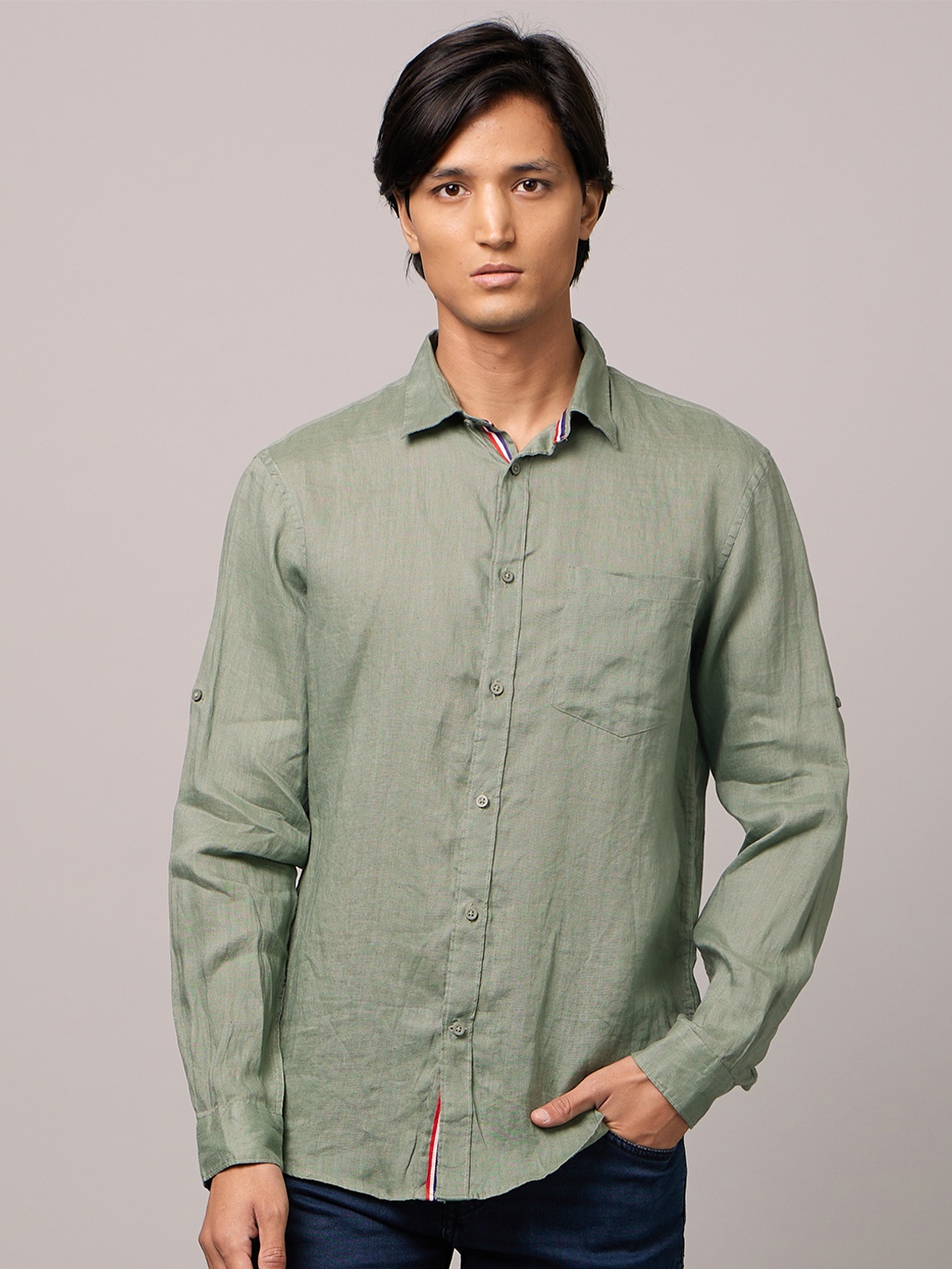 

Celio Men Classic Casual Cotton Shirt, Green