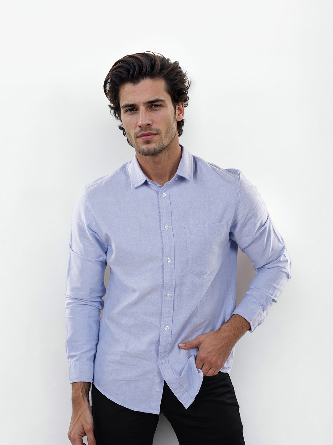

Celio Men Casual Button Down Collar Cotton Shirt, Blue