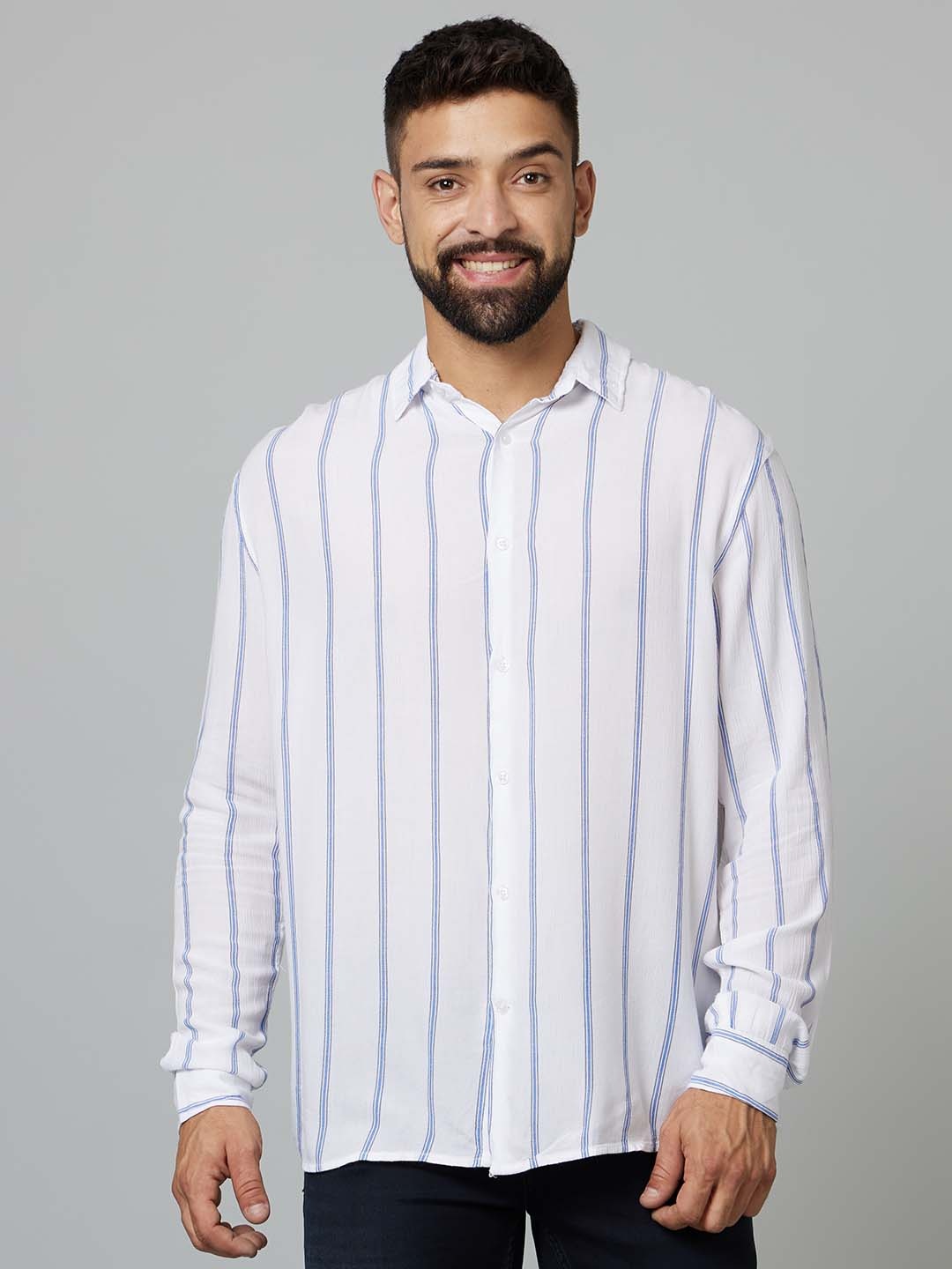 

Celio Men Striped Casual Shirt, White