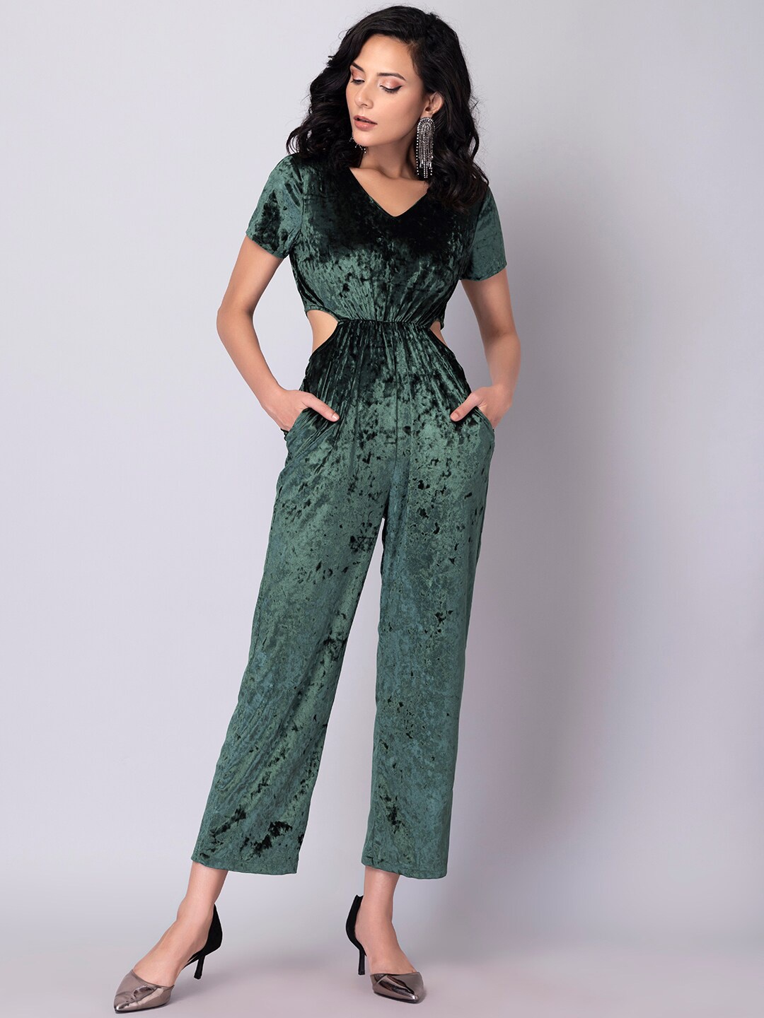 

FabAlley V-Neck Short Sleeves Basic Jumpsuit, Green