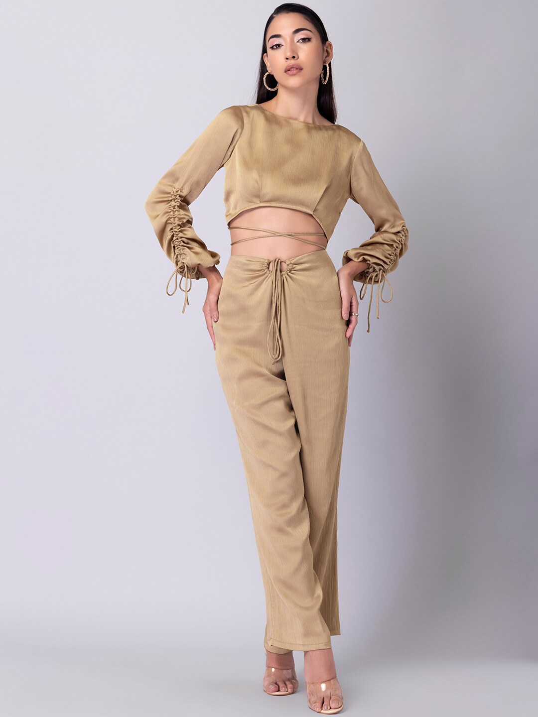 

FabAlley Women Top with Trousers, Gold