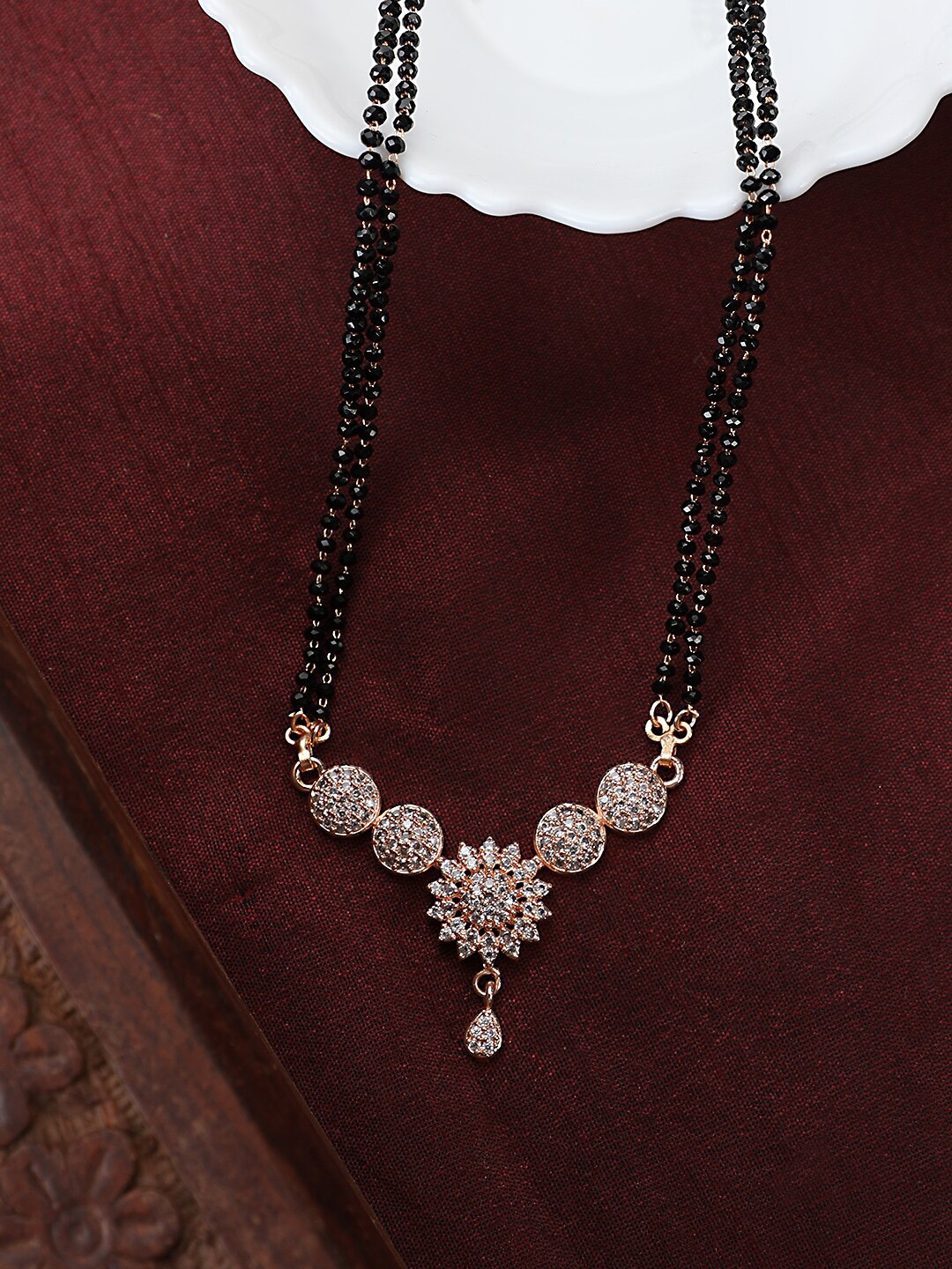 

Vita Bella Gold-Plated American Daimond-Studded & Beaded Mangalsutra