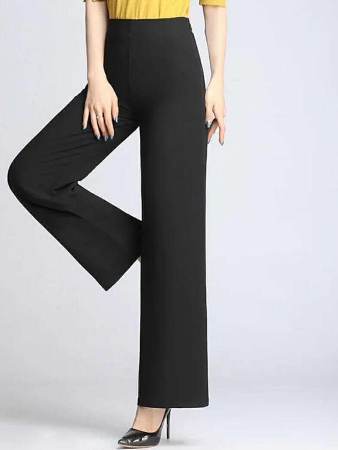 

BROADSTAR Women Straight Leg Loose Fit High-Rise Parallel Trousers, Black
