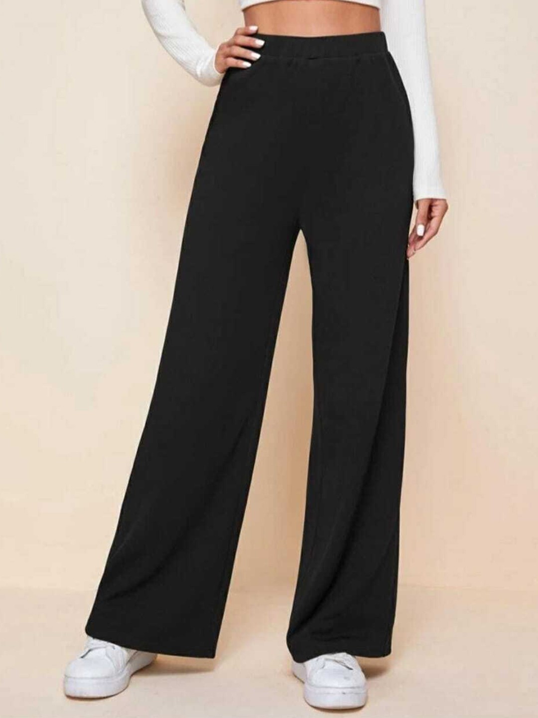 

BROADSTAR Women Relaxed Straight Leg Loose Fit High-Rise Easy Wash Trousers, Black